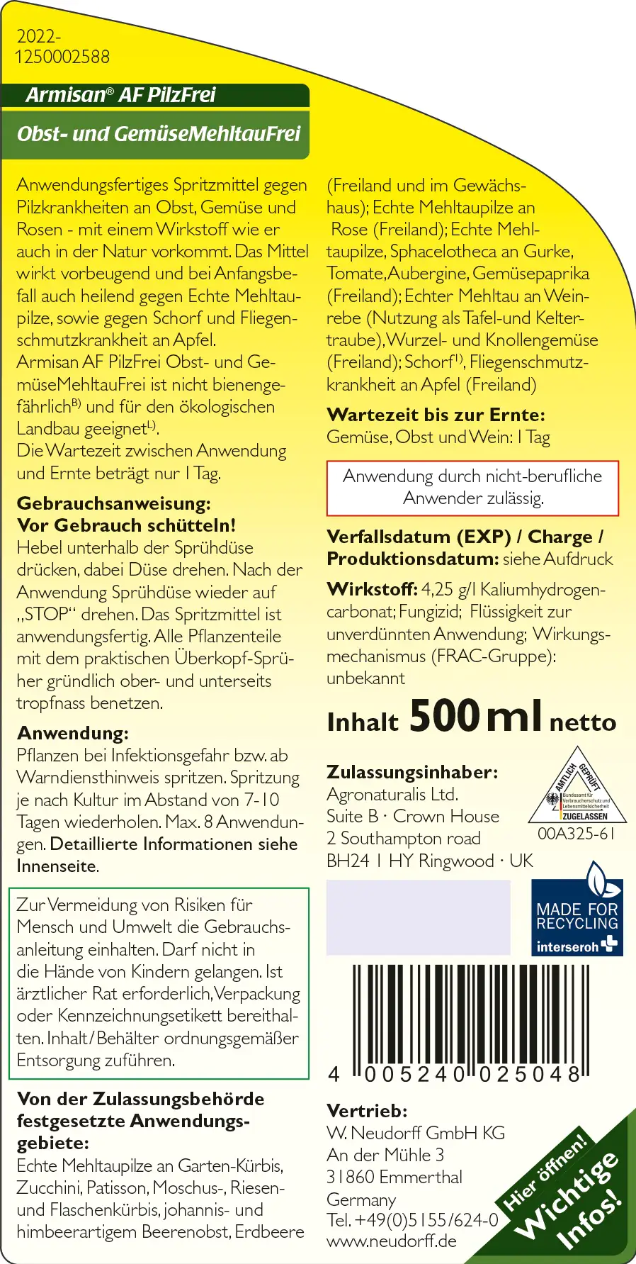 Armisan AF PilzFrei Obst- und Gemüse MehltauFrei 500 ml Armisan AF PilzFrei Obst- und Gemüse MehltauFrei 500 ml