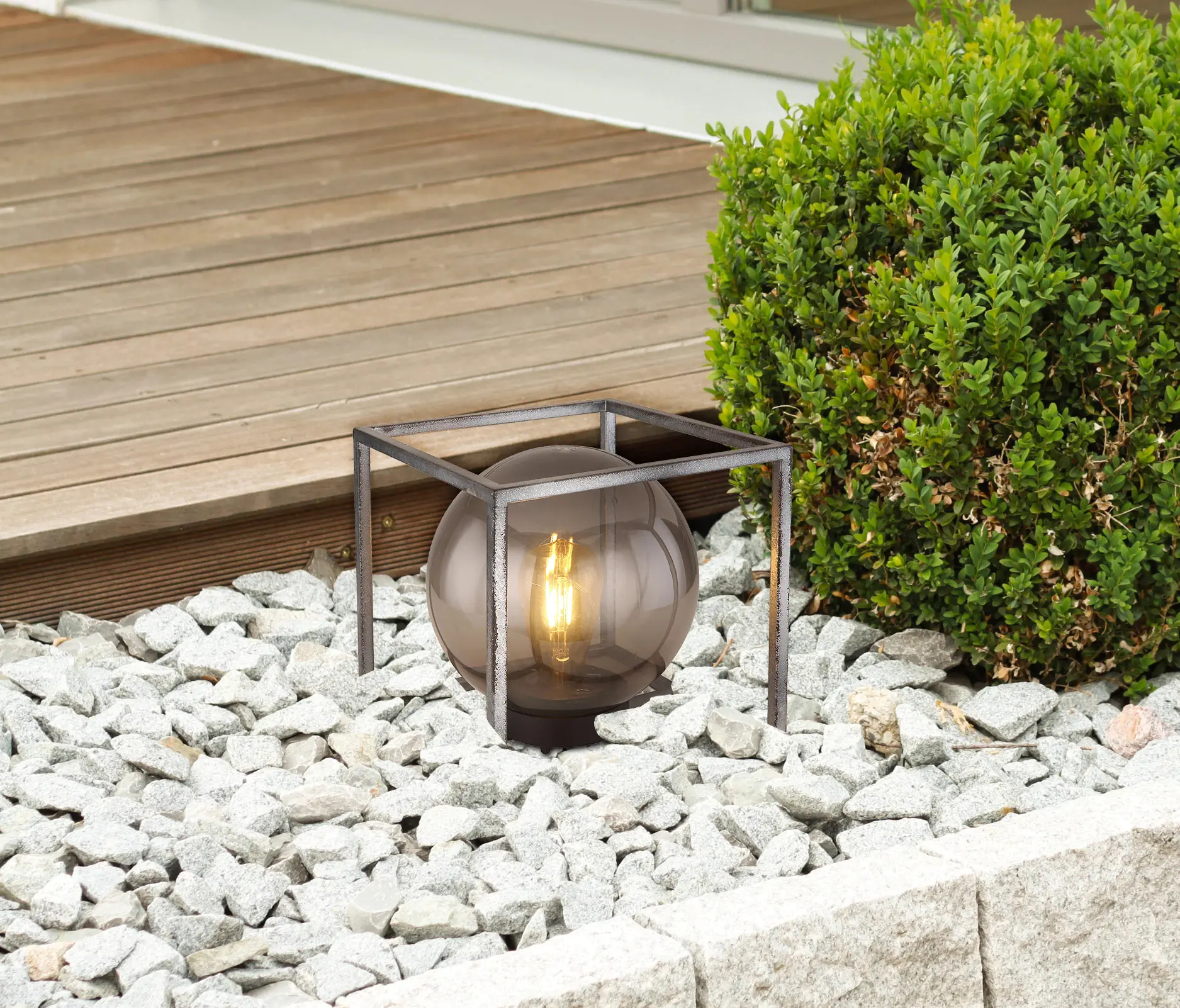 Globo LED Solar-Tischleuchte Metall Rauchglas 23cm