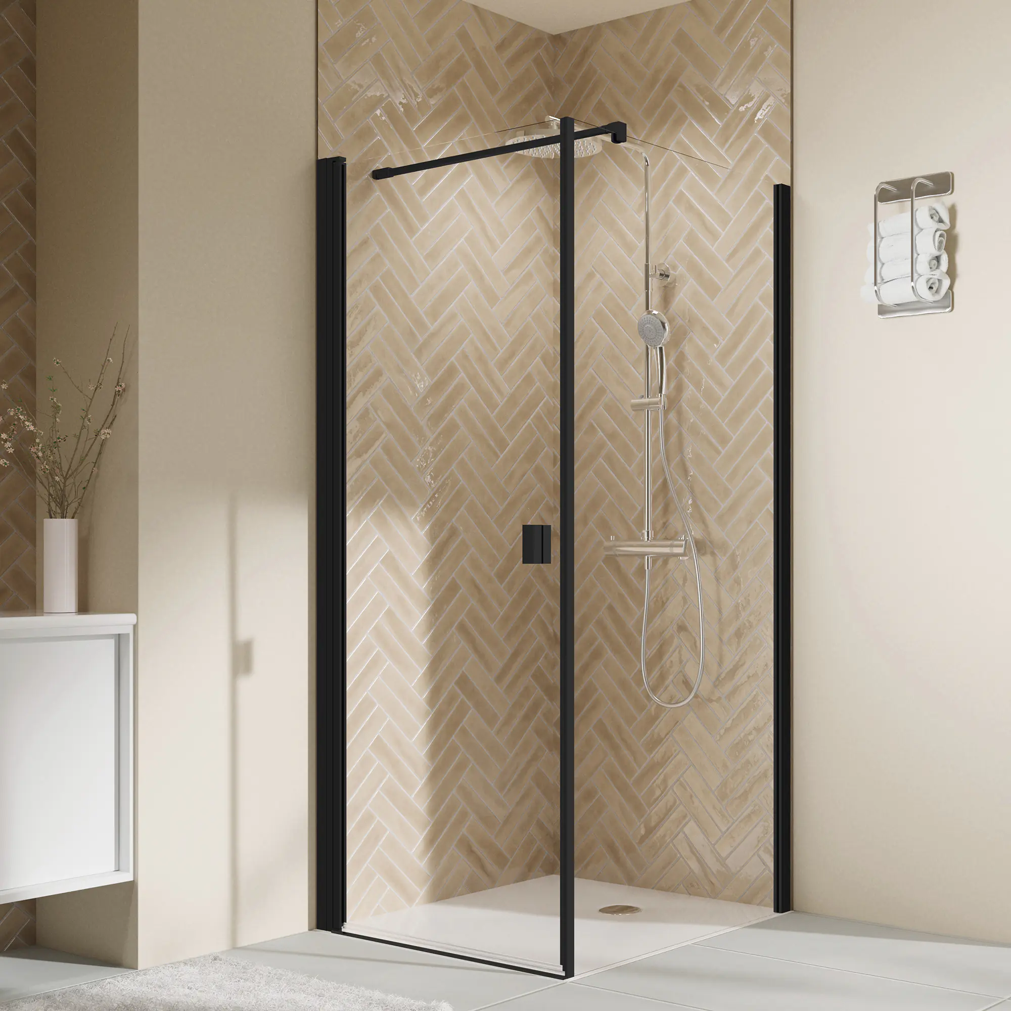 Breuer Dusch-Seitenwand für Drehtür/Drehfalttür Elana 2.0 eckig 90 x 200 cm schwarz matt