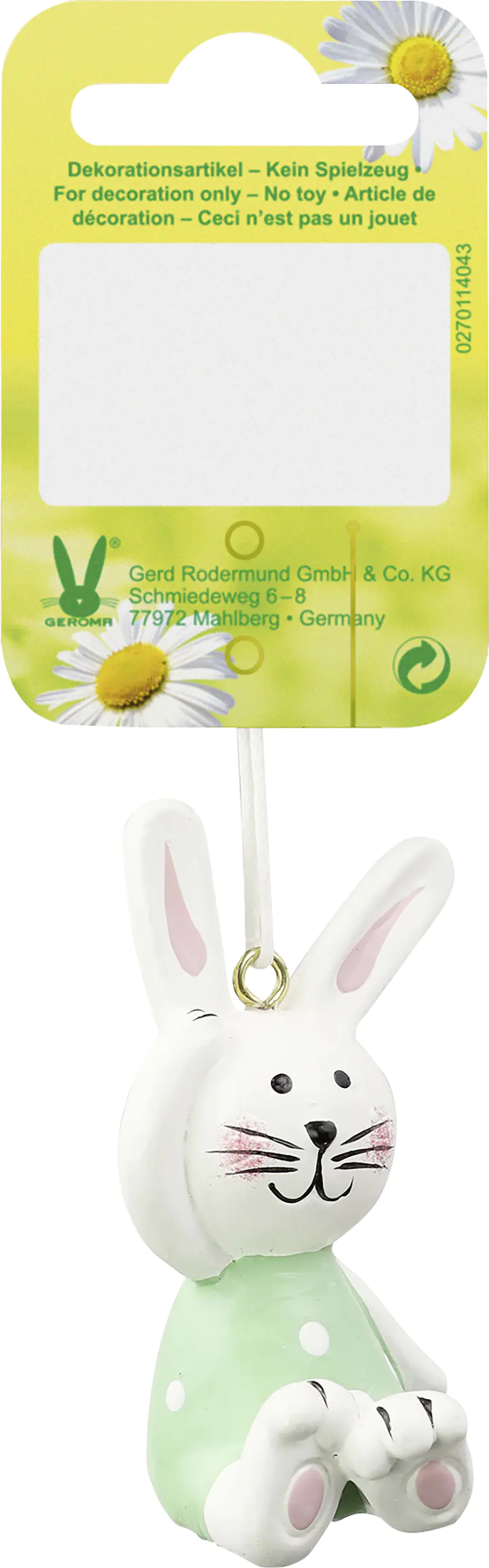 Dekohänger Osterhase Polyresin 6,5 x 4 cm weiß grün Dekohänger Osterhase Polyresin 6,5 x 4 cm weiß grün