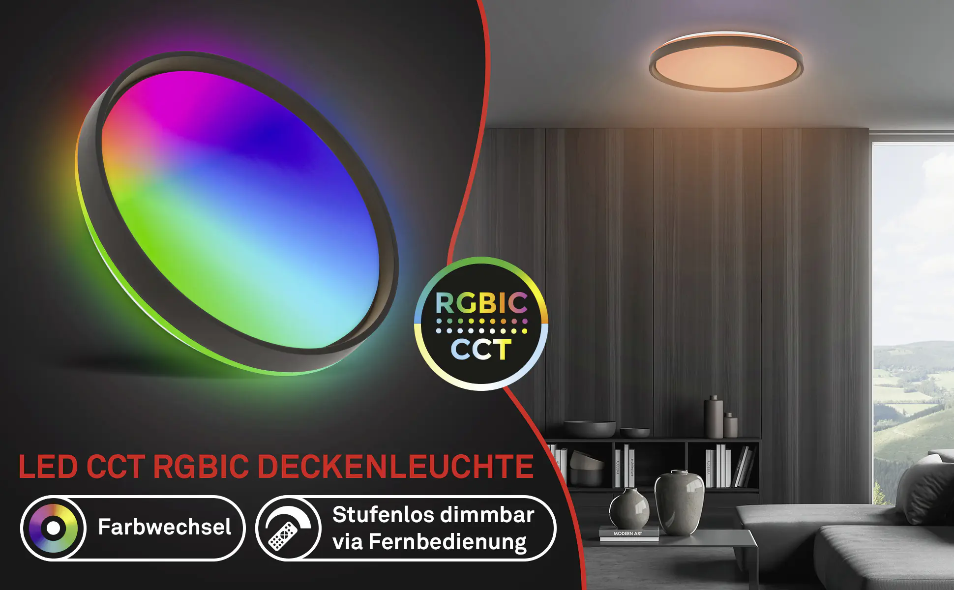Briloner LED-Deckenleuchte Jus Ø48,5 cm schwarz matt RGB dimmbar