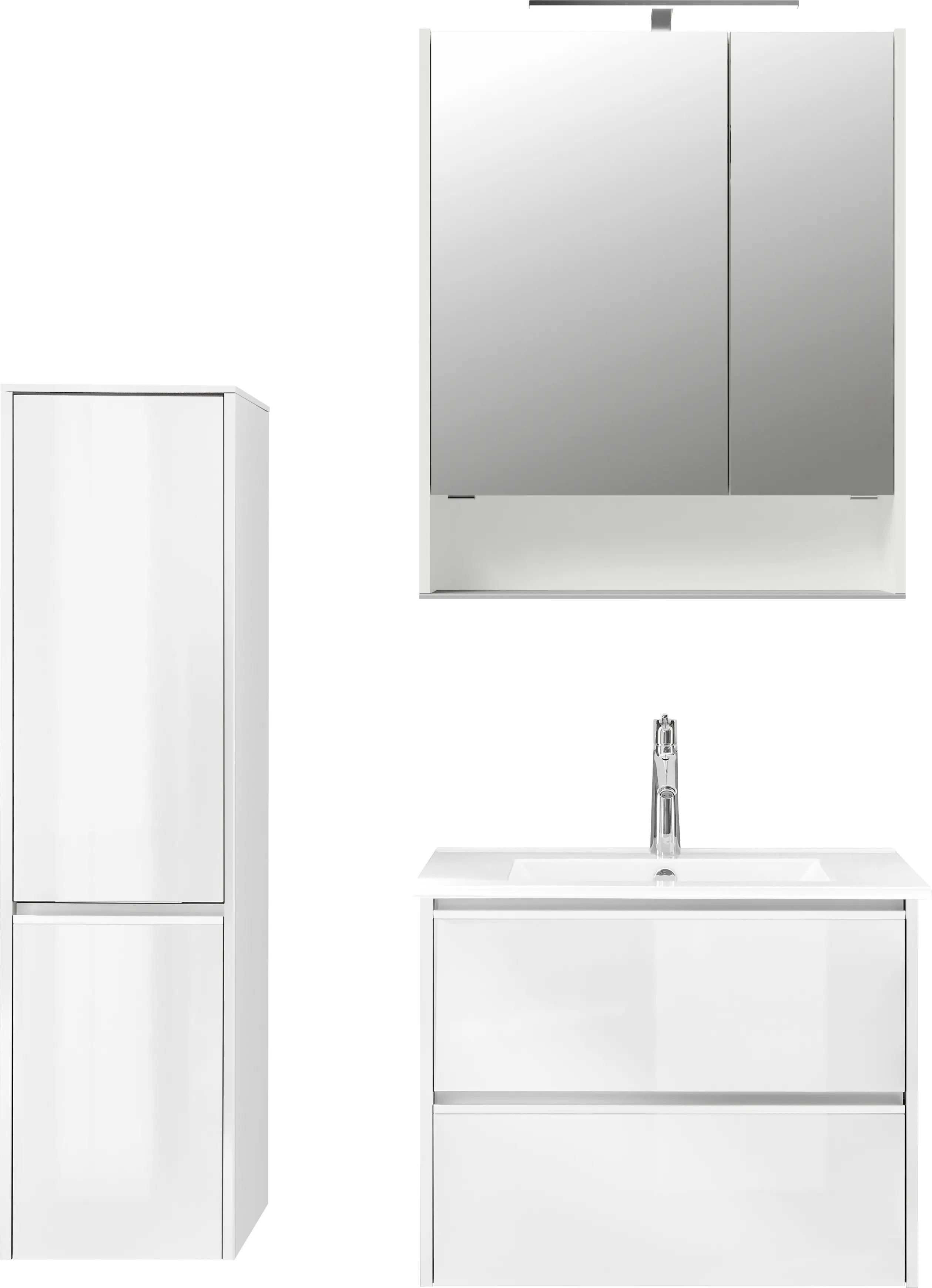 Pelipal Badmöbel-Set 6040 Schneeweiß Glanz/Weiß Glanz mit Keramik-Waschtisch + Midischrank 107 cm