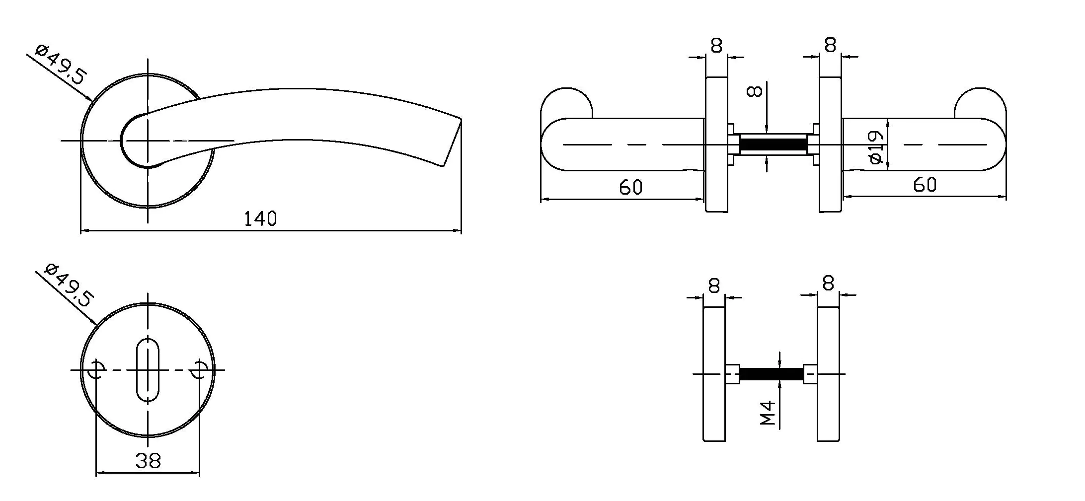 TrendLine BB-Rosettengarnitur Edelstahl Ø 5 cm rund gebogener Griff