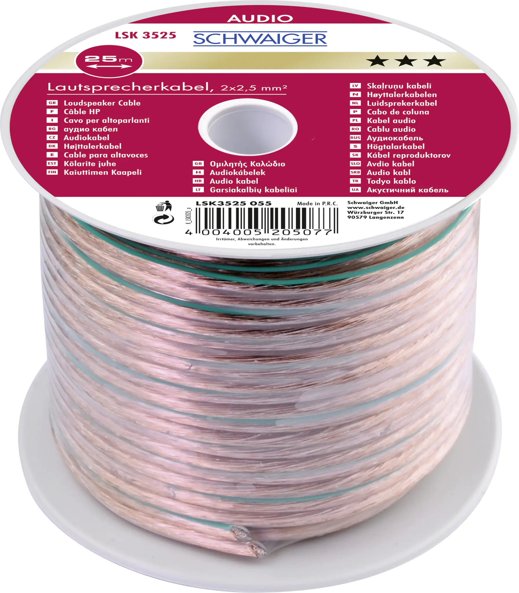 Schwaiger Lautsprecherkabel LSK3525 055 transparent, 25m, 2x 2,5mm², unkonfektioniert