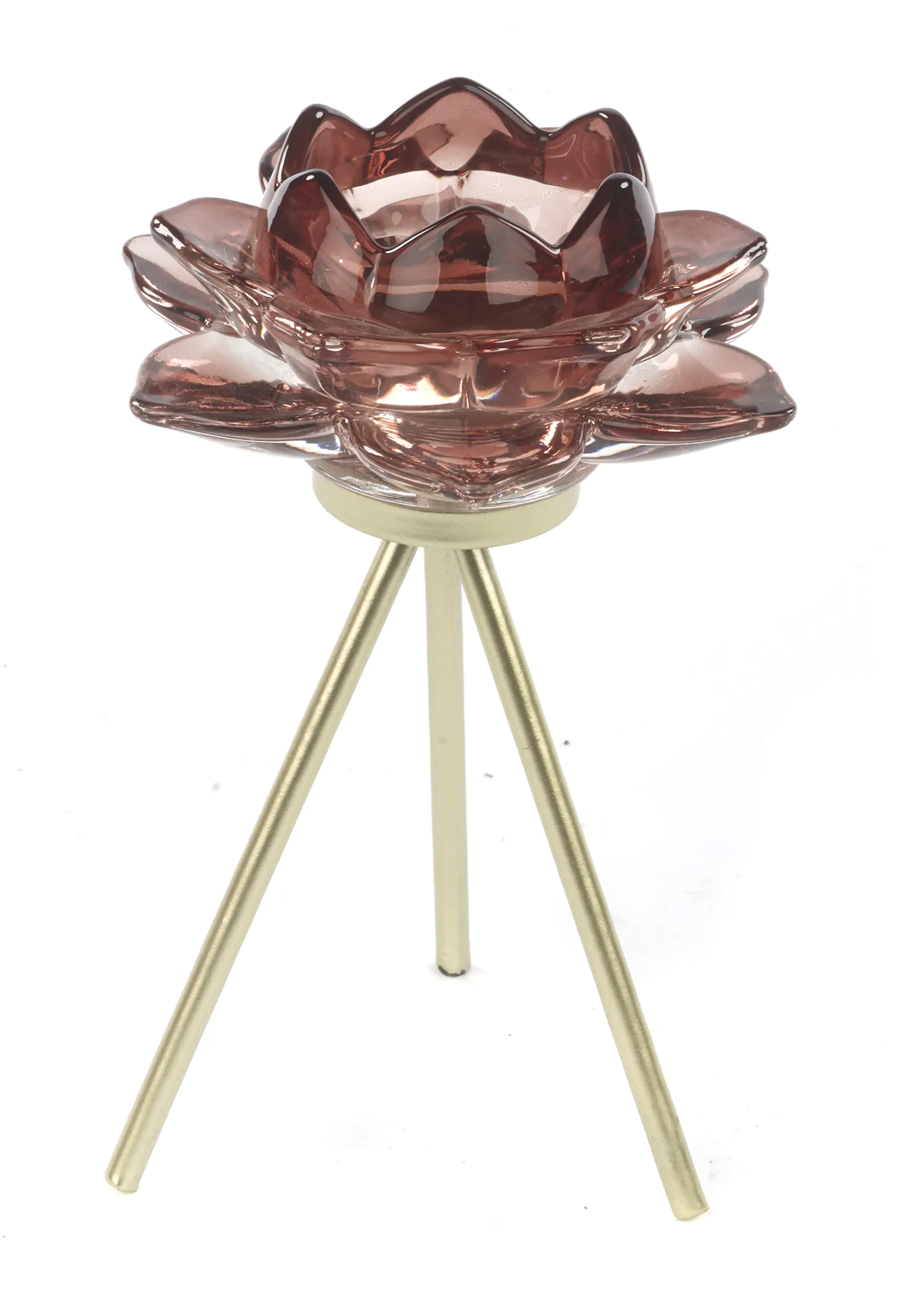 4333692816632 TrendLine Teelichthalter Glas 20,5 cm rose gold Seerose