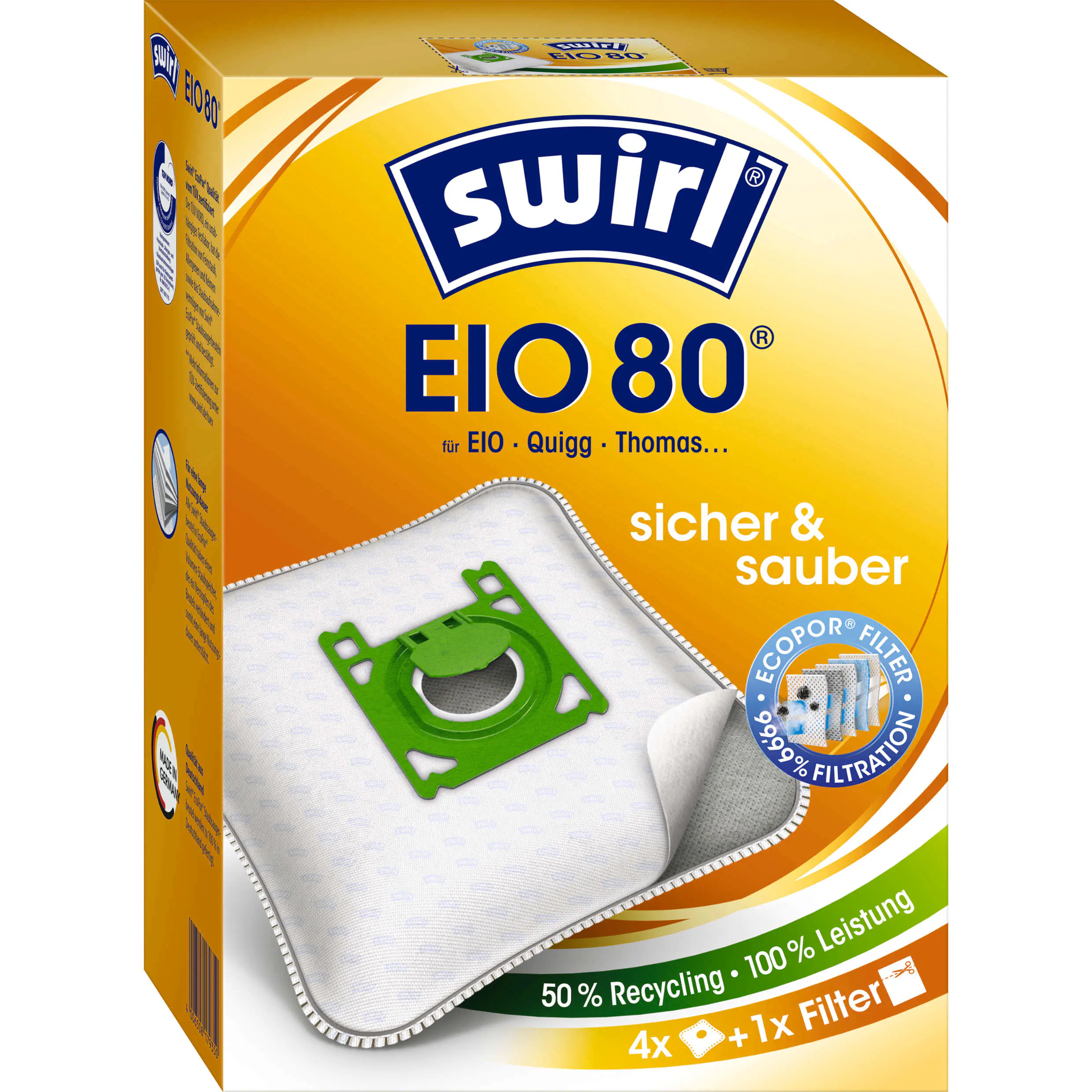 Swirl EIO 80 EcoPor Staubsaugerbeutel 4 Staubbeutel + 1 Filter