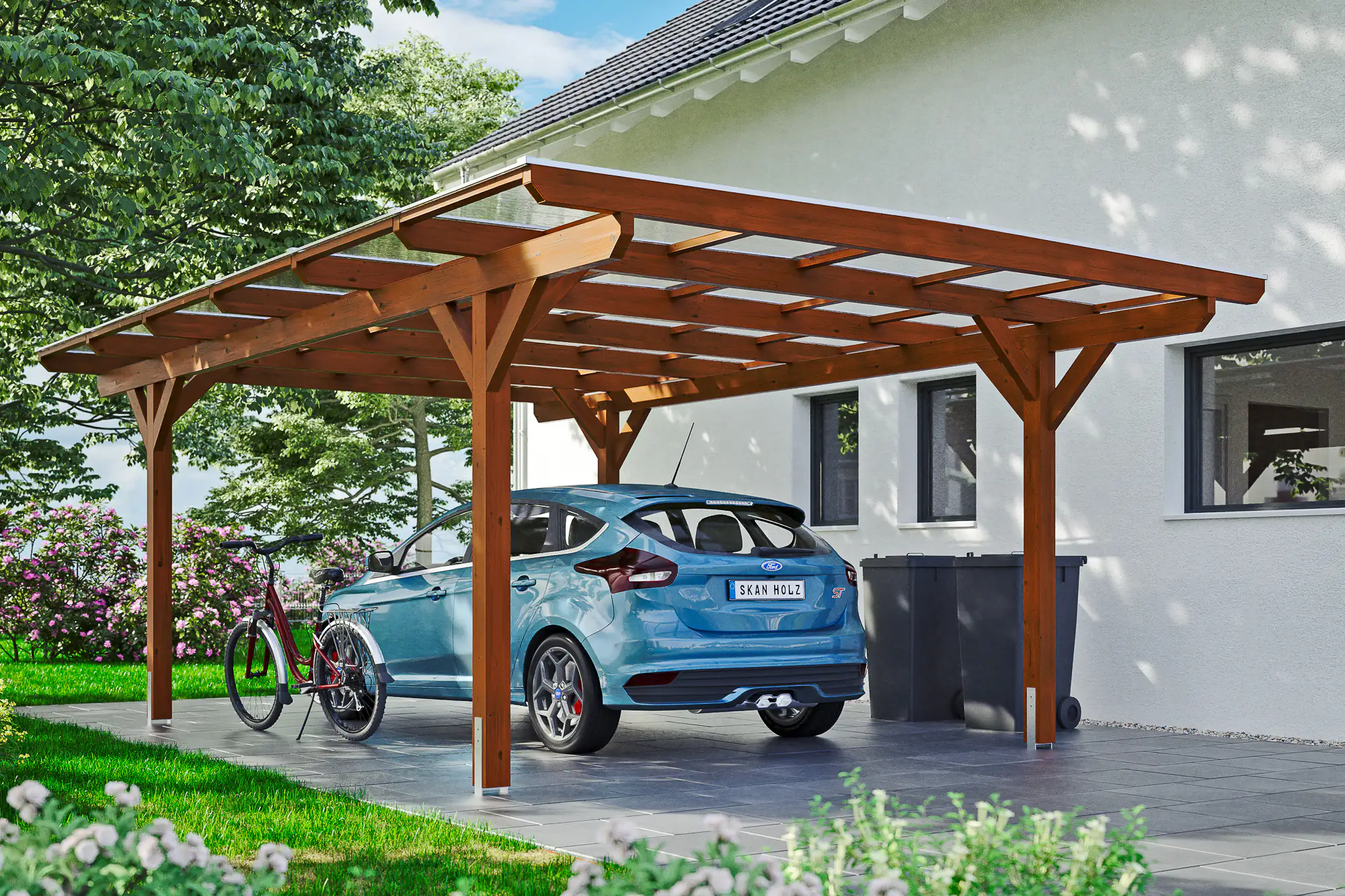 SKAN HOLZ Carport Odenwald 428 x 648 cm, lasiert in Nussbaum