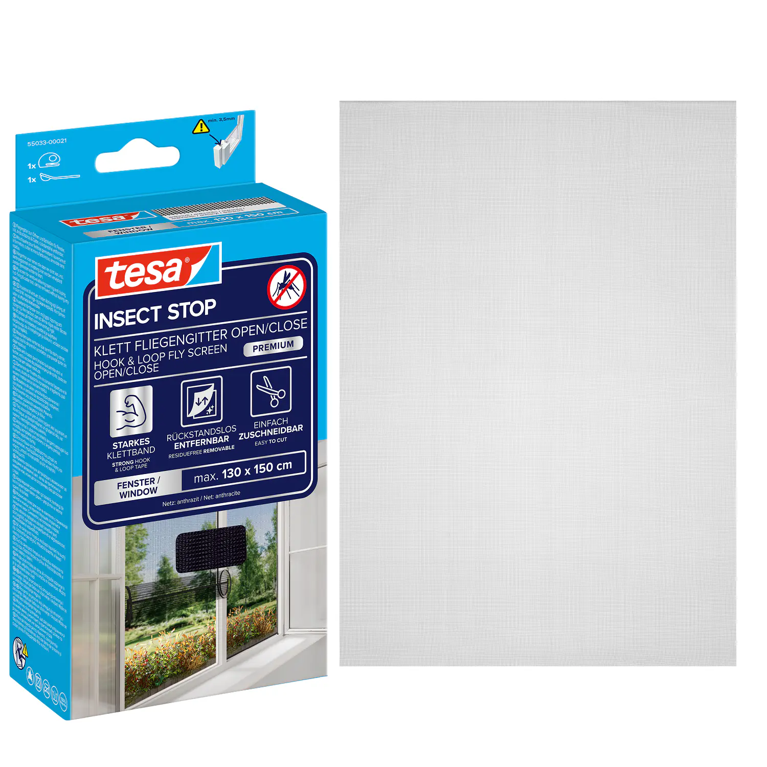 tesa Insektenschutz-Fenster Klettband OPEN/CLOSE 130 x 150 cm anthazit