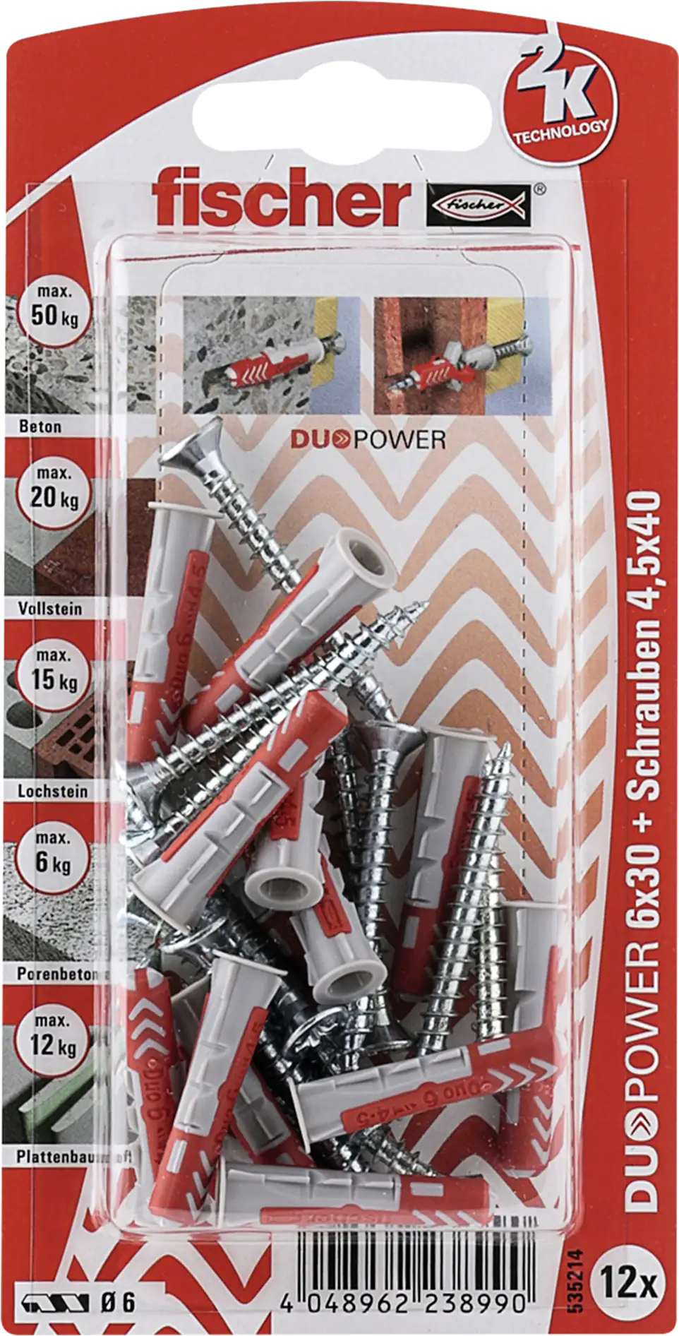 Fischer Dübel-Set Duopower 6.0 x 30 mm - 12 Stück