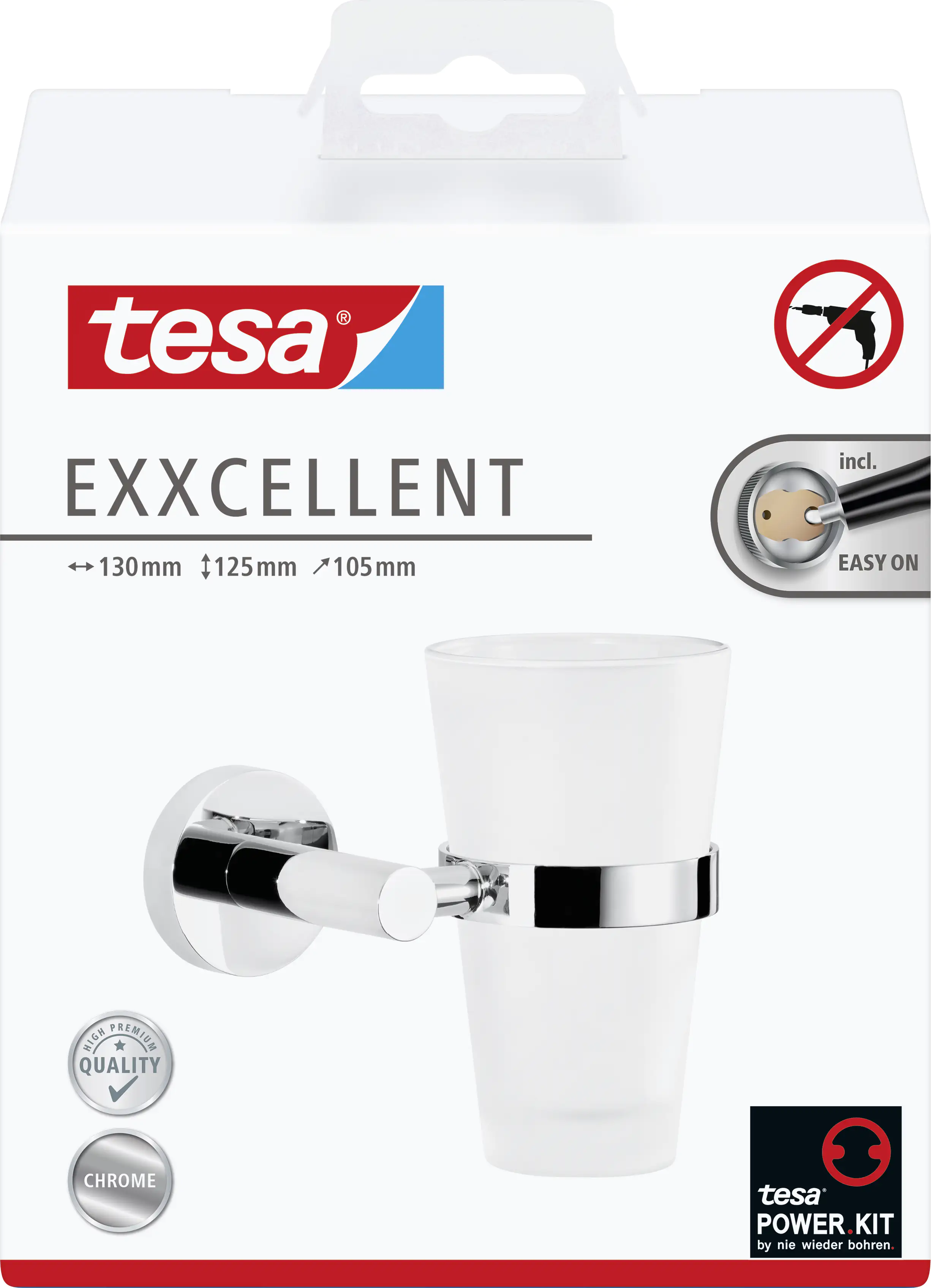 tesa Zahnputzbecher Exxcellent Metall und Milchglas, chrom/weiß tesa Zahnputzbecher Exxcellent Metall und Milchglas, chrom/weiß