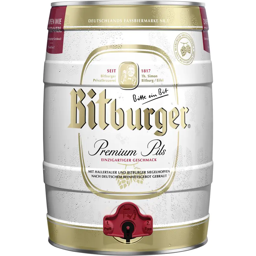 Bitburger Bier Premium Pils 5 l Party-Fass mit Zapfhahn Bitburger Bier Premium Pils 5 l Party-Fass mit Zapfhahn
