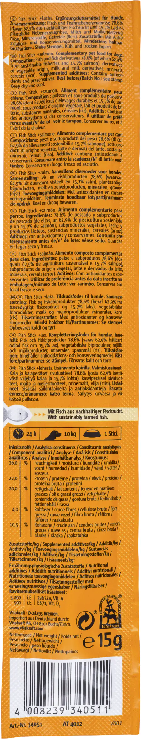 Vitakraft Fish Stick Lachs 1 Stück / 15 g Vitakraft Fish Stick Lachs 1 Stück / 15 g
