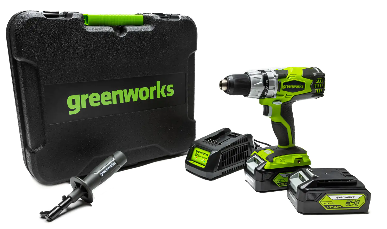 Greenworks Akkubohrschrauber-Set 24 V 24 V 4,0 Ah 2 Akkus 62 Nm bürstenlos