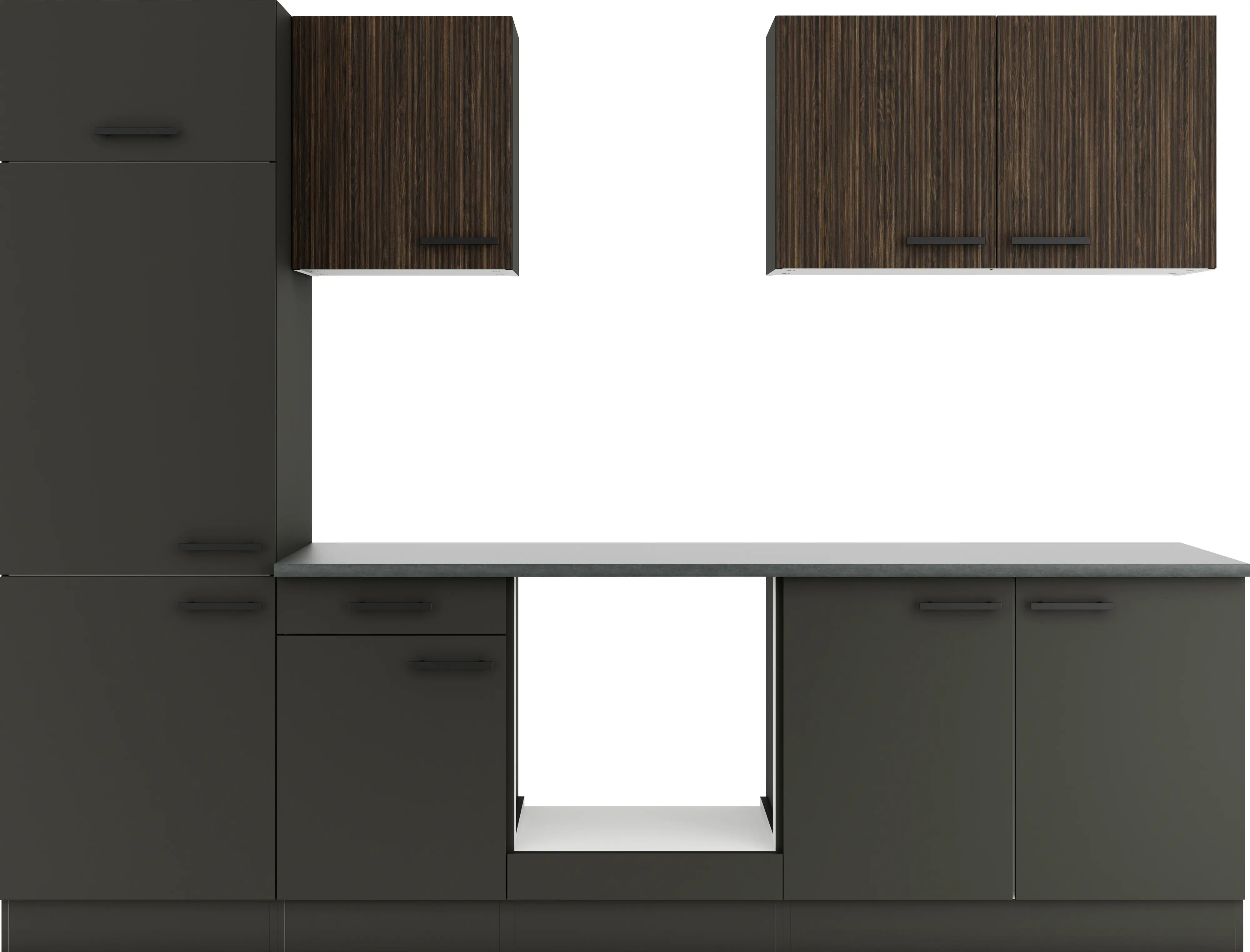 Optifit Küchenzeile Rimini 409/Madrid 420 ohne Geräte nussbaum/anthrazit 270 cm