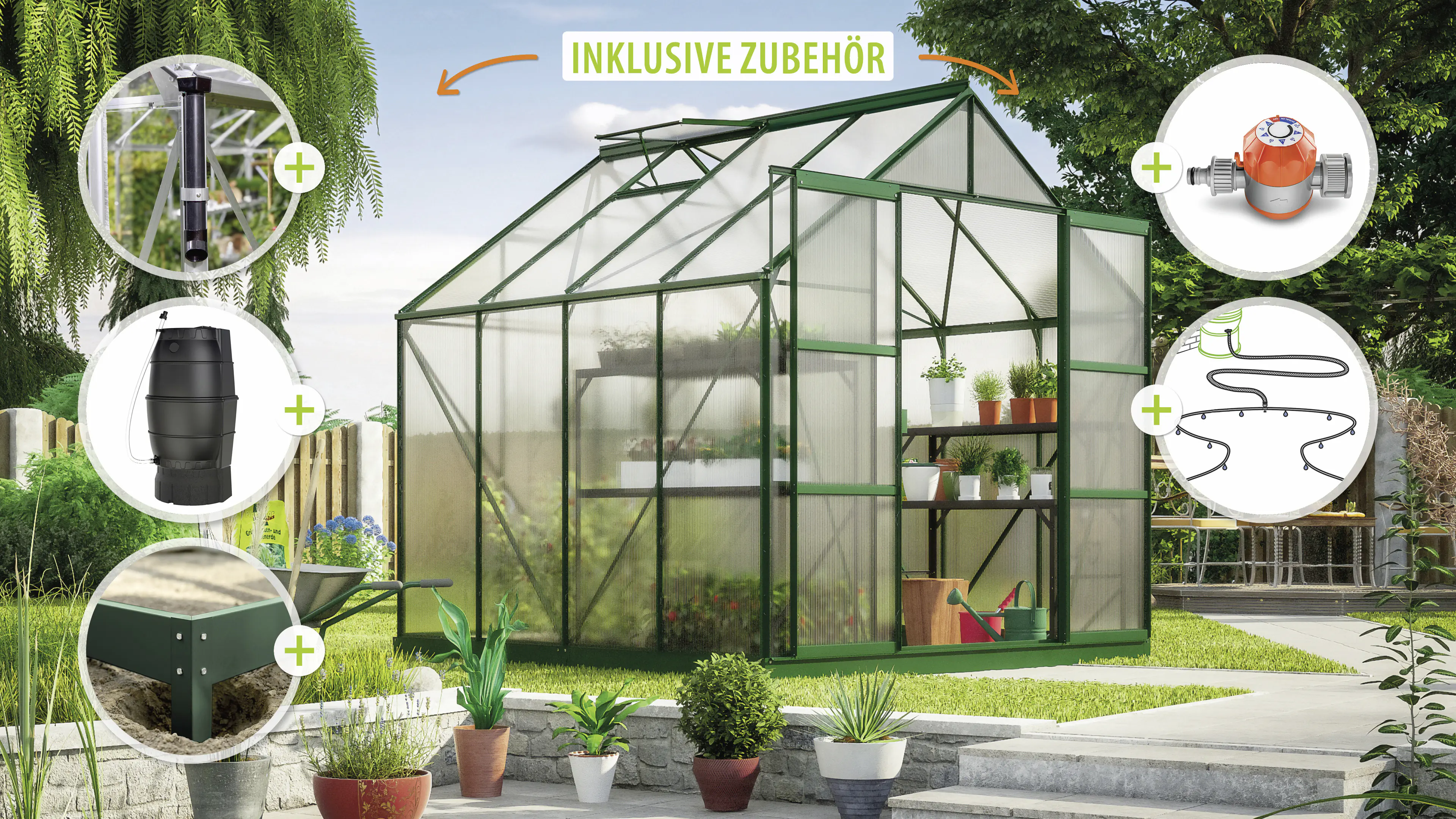 Vitavia Gewächshaus-Set Uranus 6700 HKP 4 mm smaragd 254 x 254 cm 