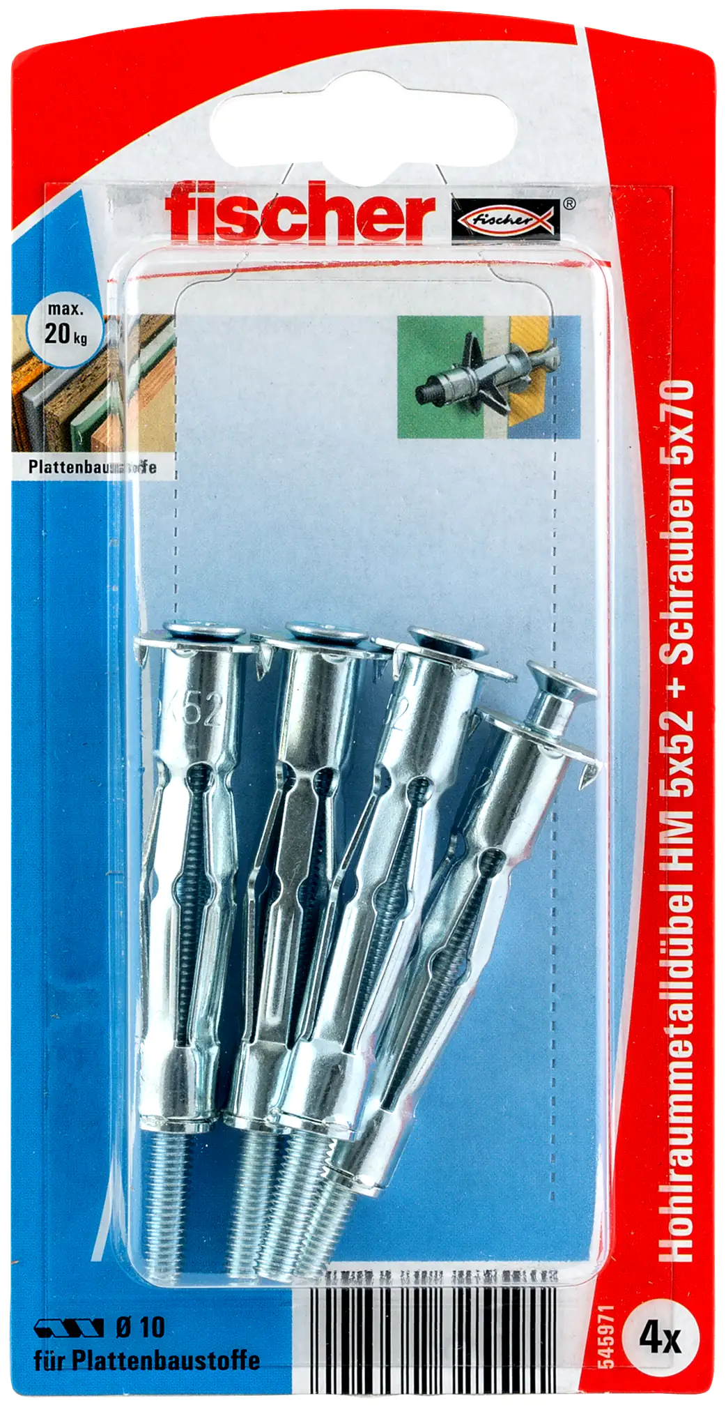 Fischer Hohlraumdübel aus Metall 5.0 x 52mm - 4 Stück