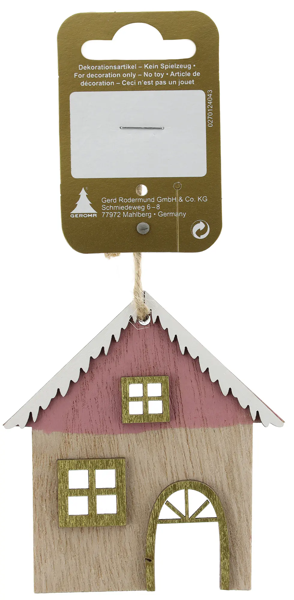 Dekohänger Haus Holz 8 x 8 cm natur-pink