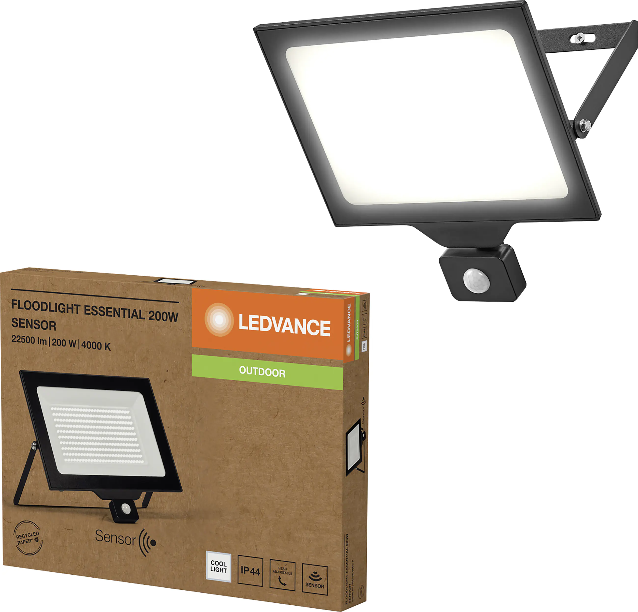 Ledvance LED Außenstrahler Floodlight Essential Sensor schwarz 200 W