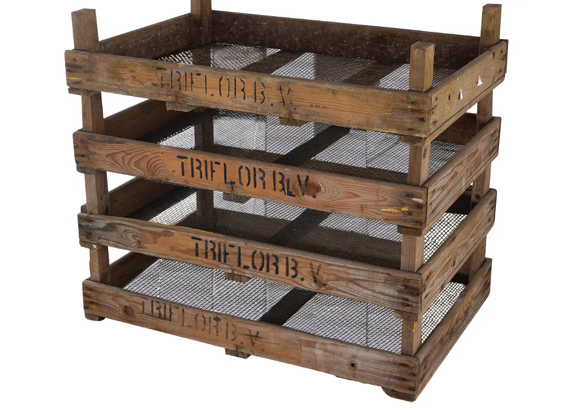 Flamingo Blumenzwiebelkiste Vintage Holz mit Metallgitterboden 70 x 50 x 13 cm braun