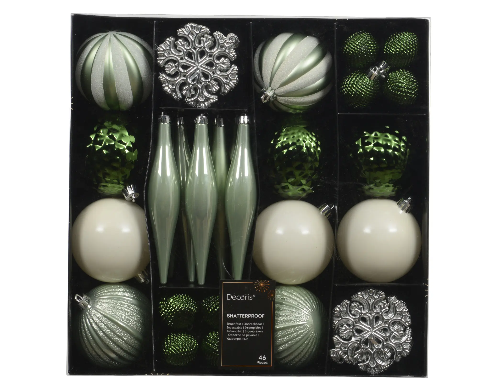 Decoris Weihnachtskugeln mit Baumschmuck aus Kunststoff bruchsicher Ø 8 cm grün-weiß 46 Stück