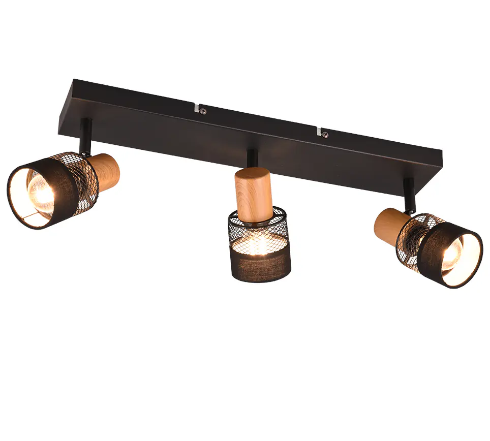 Trio Deckenstrahler 3er Spot Nandini E14 schwarz, Metall, Holz Trio Deckenstrahler 3er Spot Nandini E14 schwarz, Metall, Holz
