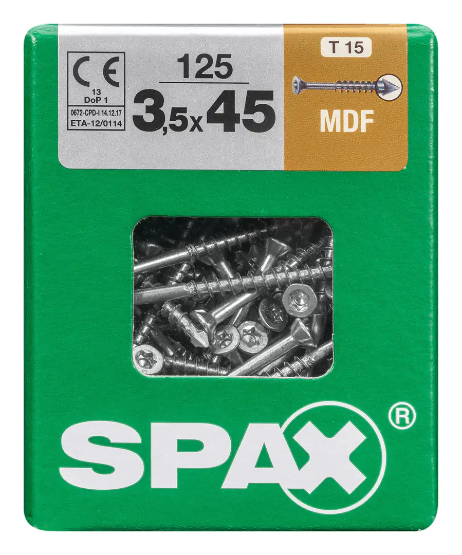Spax Faserplattenschrauben 3.5 x 45 mm TX 15 - 125 Stk. Spax Faserplattenschrauben 3.5 x 45 mm TX 15 - 125 Stk.
