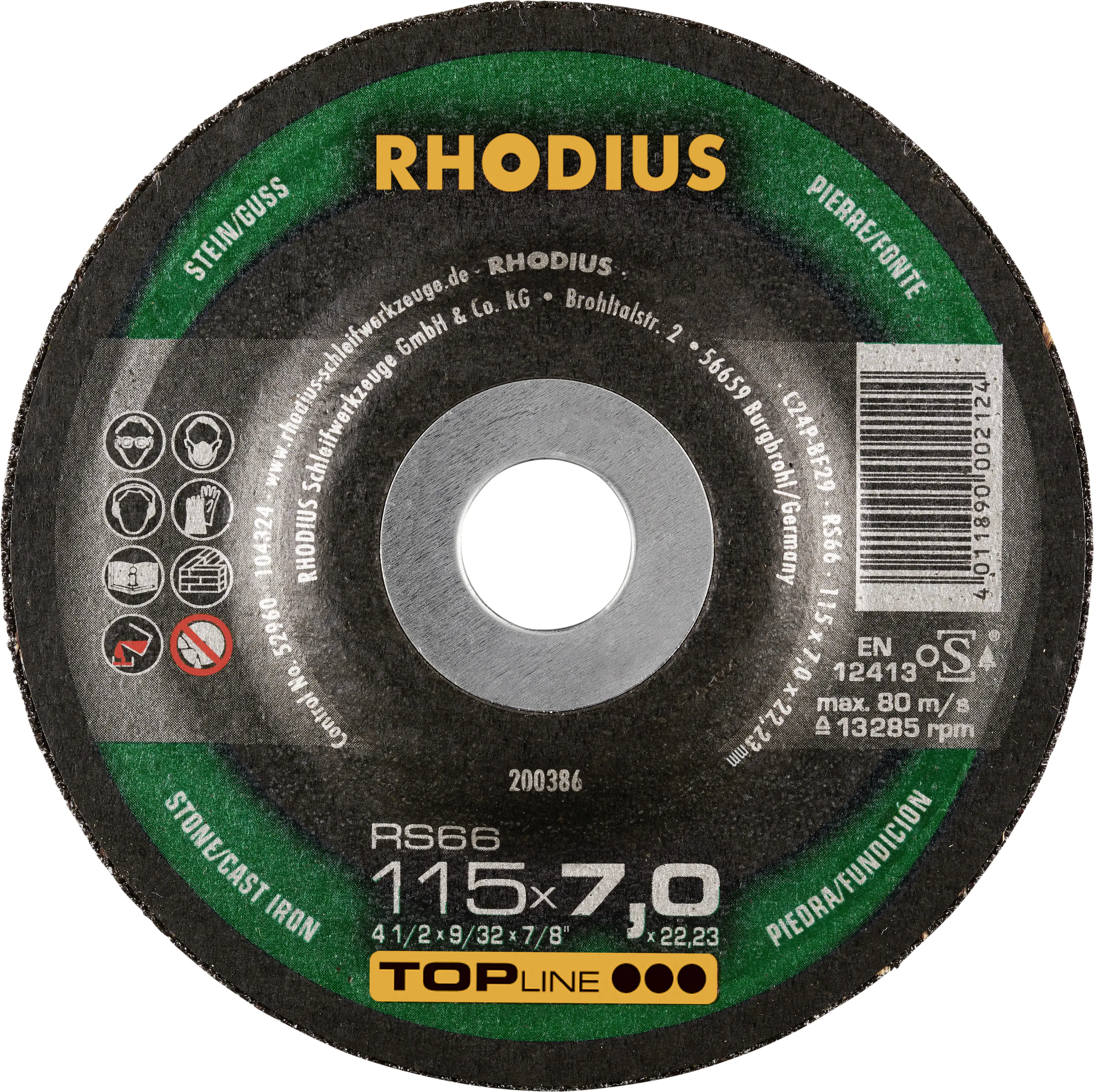 Rhodius Schruppscheibe RS66 Stein Ø 115 mm Bohrung 22,23 mm Rhodius Schruppscheibe RS66 Stein Ø 115 mm Bohrung 22,23 mm