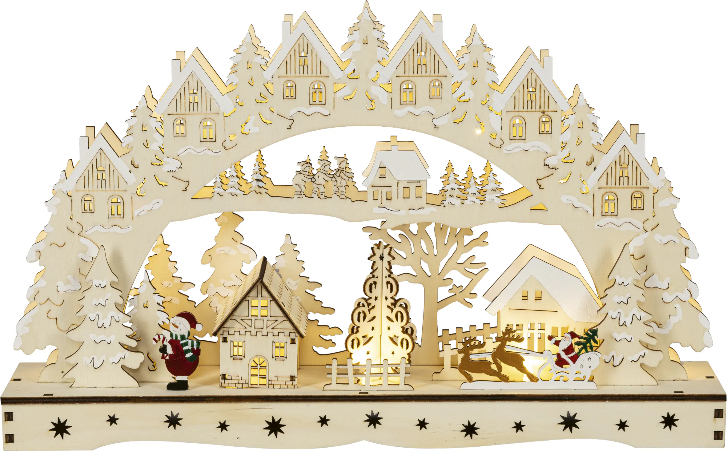 3D-Lichterbogen LED Deko Holz Santa & Schlitten 45 cm warmweiß