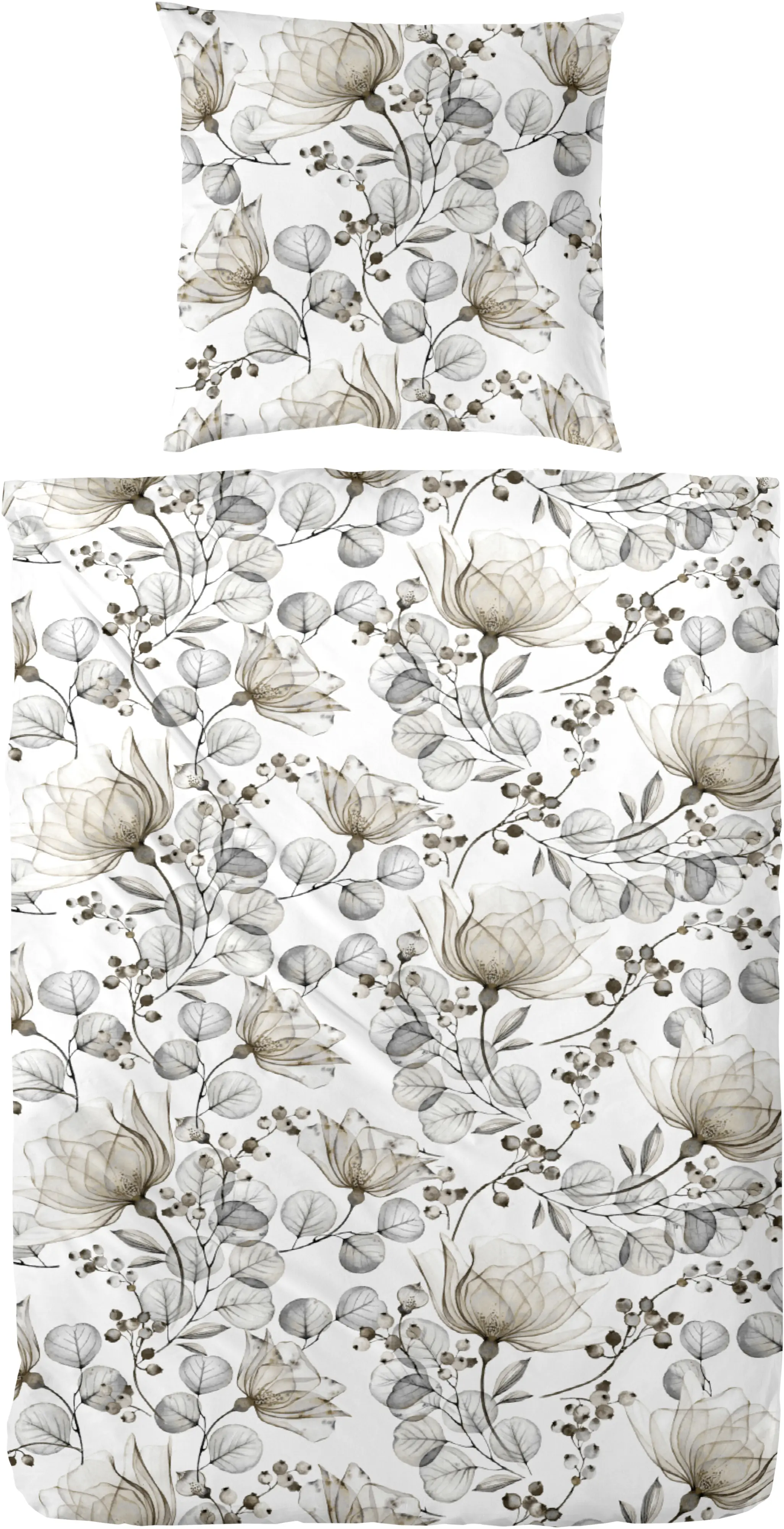Mako Satin Bettwäsche Blumen 155 x 220 cm braun, grau
