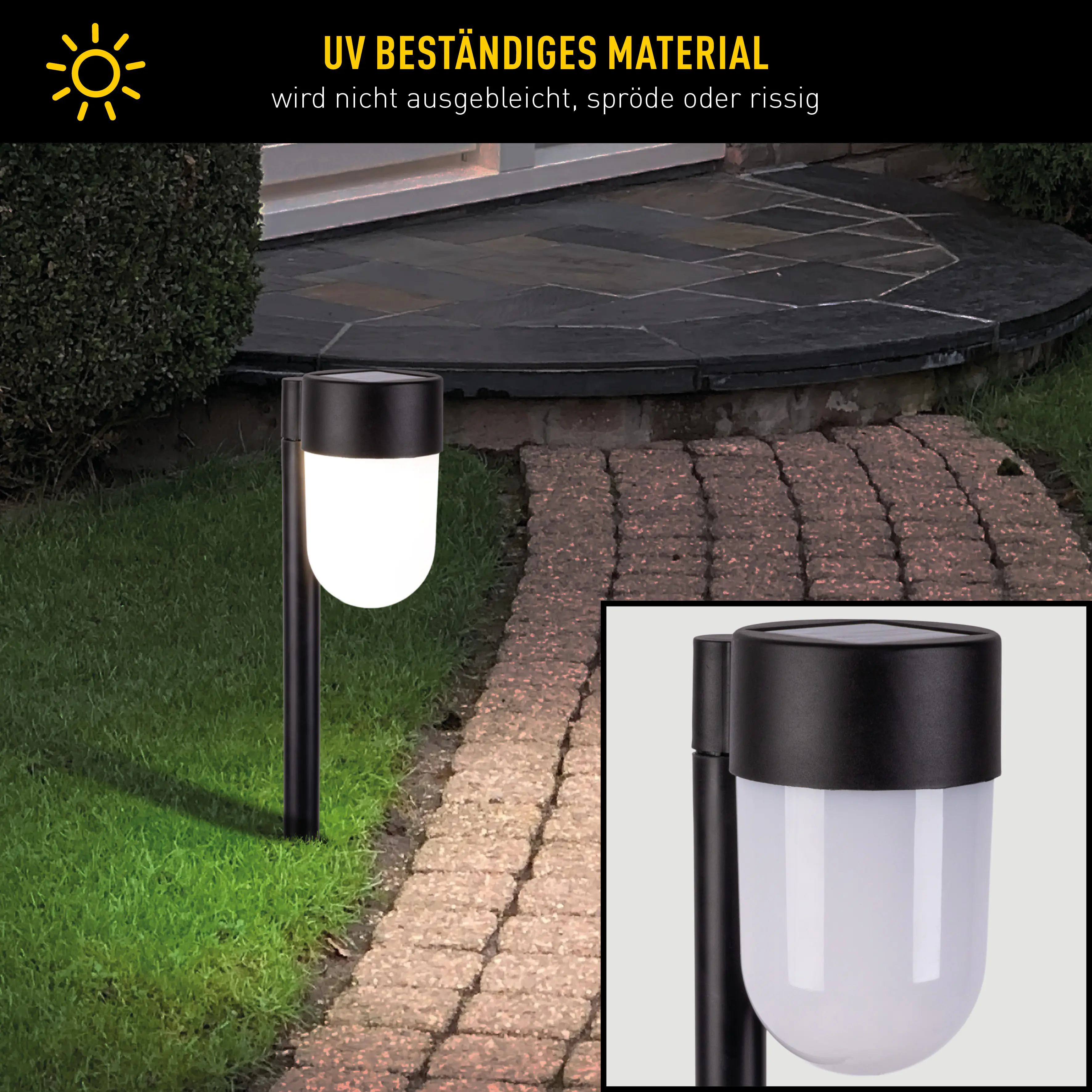 Näve Solar-Gartenleuchte LED mit Dämmerungssensor Sina 47,2 cm schwarz 2er Set