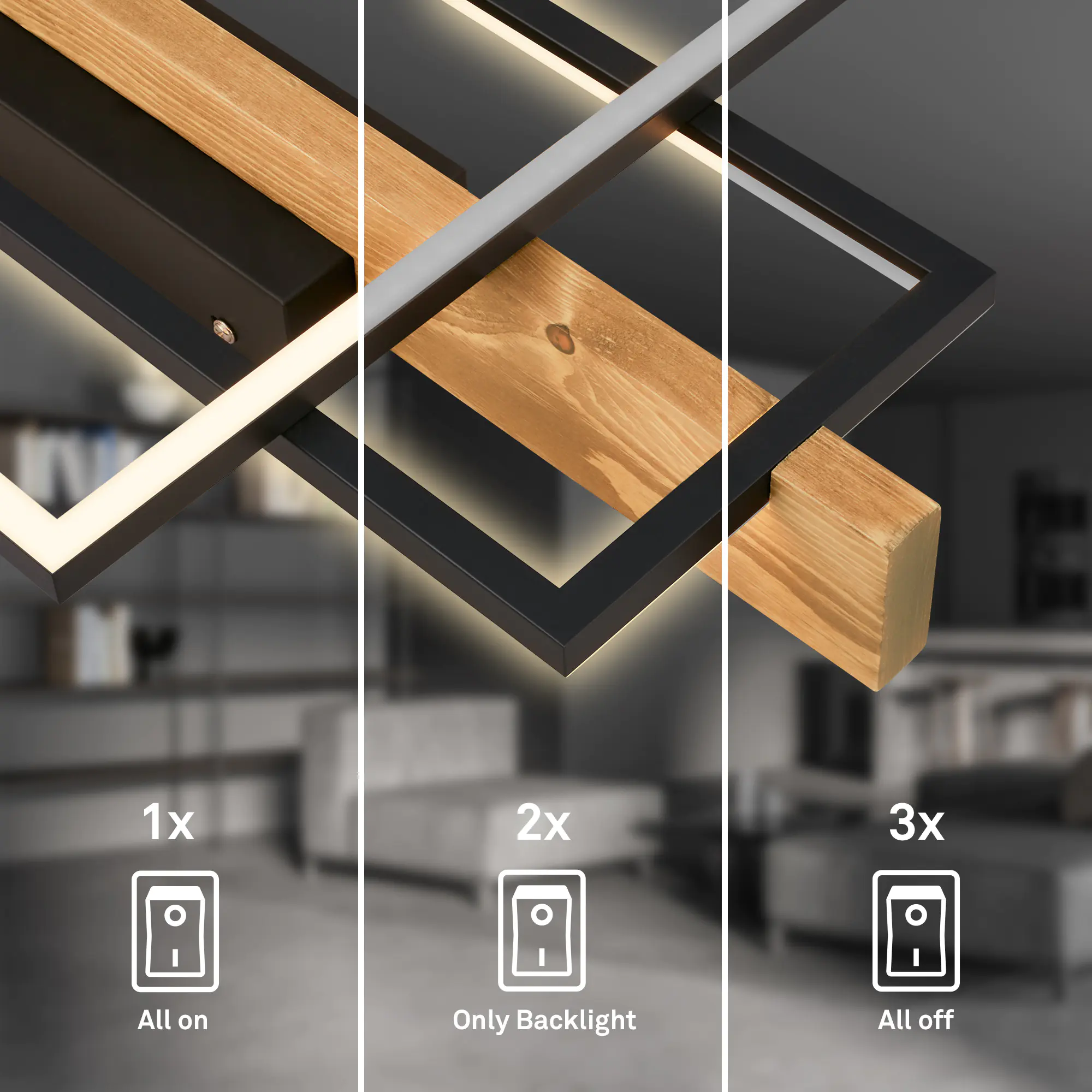 Briloner LED-Deckenleuchte CADRE schwarz Holz 32W Briloner LED-Deckenleuchte CADRE schwarz Holz 32W