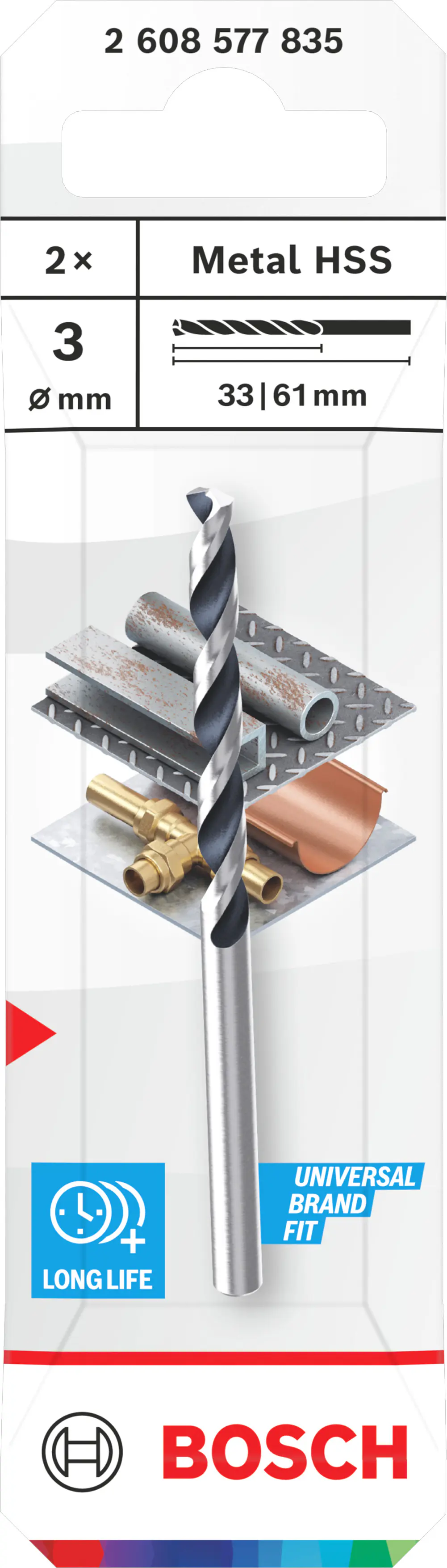 Bosch Metallspiralbohrer HSS CYL Ø 3 mm 2-tlg.