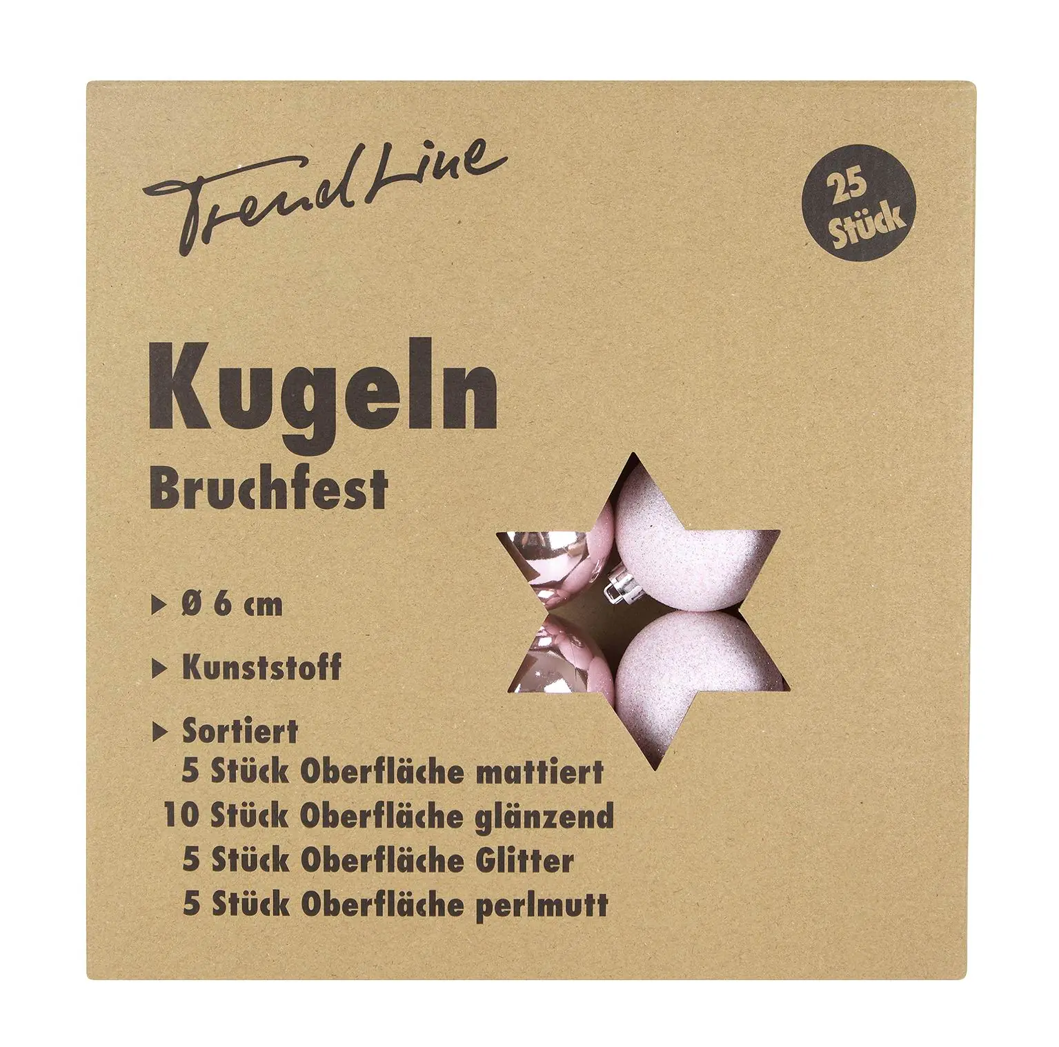 TrendLine Weihnachtskugeln bruchfest, langlebig Ø 6 cm rosa 25 Stück