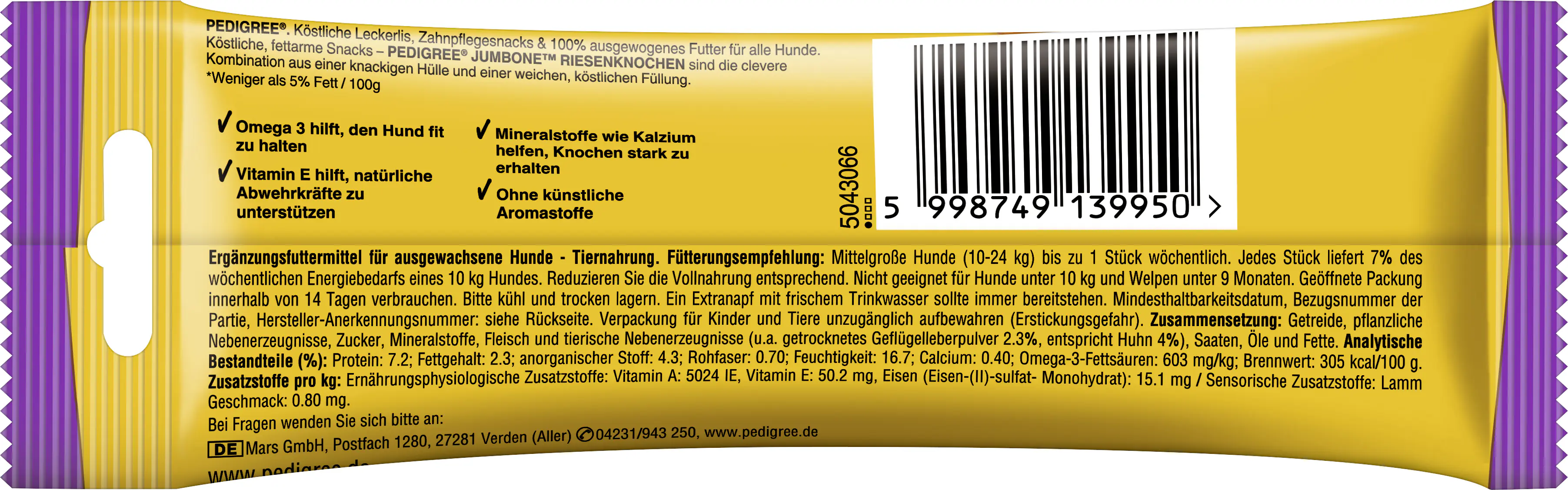 Pedigree Hundesnack Jumbone Riesenknochen mit Huhn und Lamm