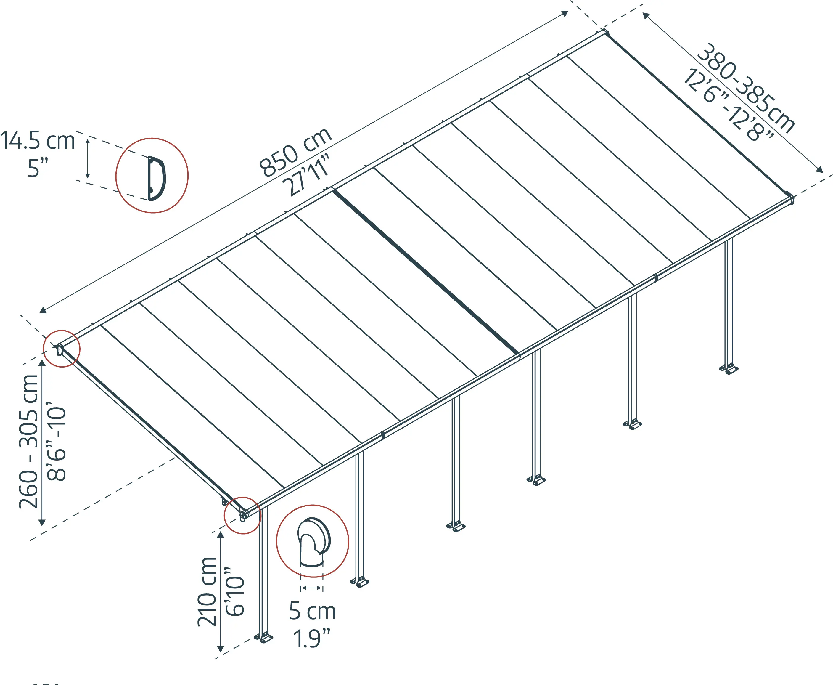 Canopia Terrassendach 850 x 400 cm weiß