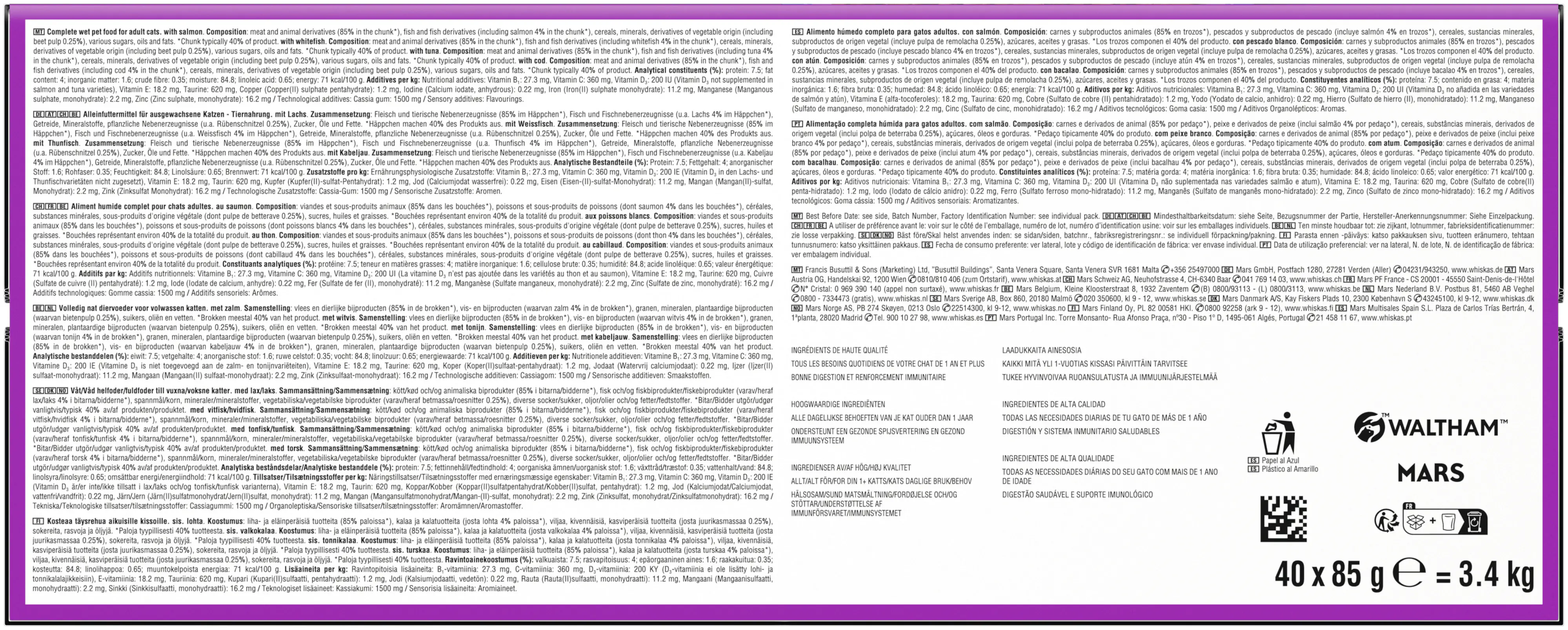 Whiskas Katzennassfutter Adult 40 x 85 g Fisch in Gelee 