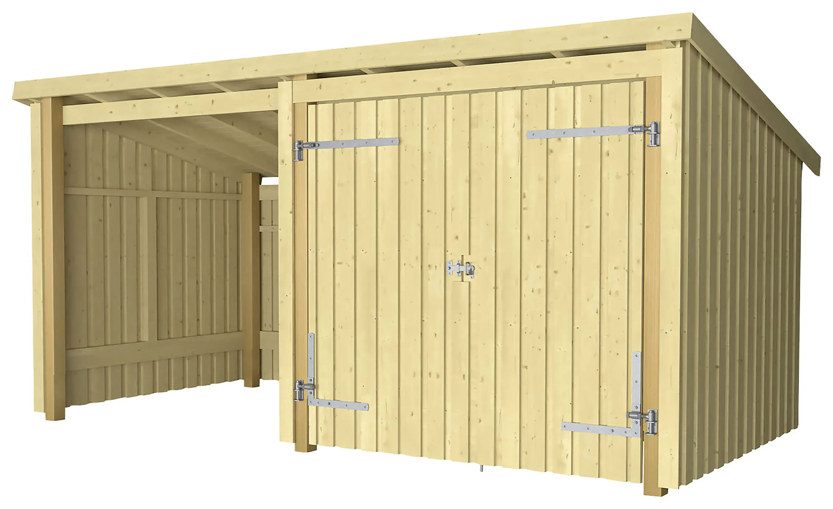 Plus Gartenhaus Nordic Multi 416 x 208 cm natur mit Doppeltür, offen