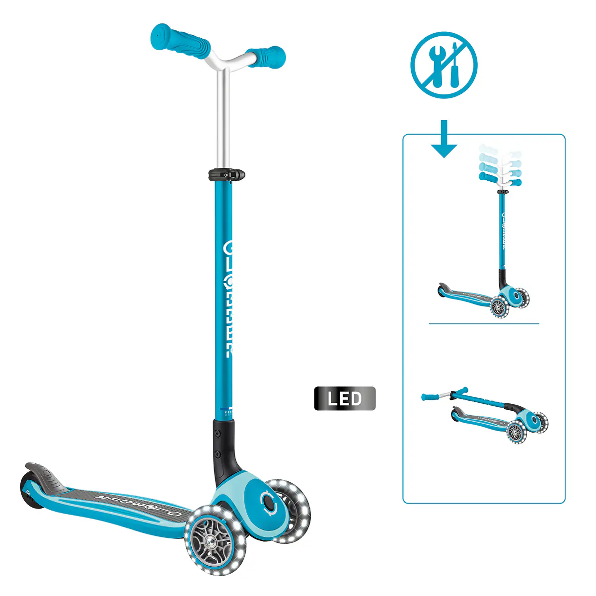 Globber Scooter für Kinder mit Leuchtrollen Master Lights blau