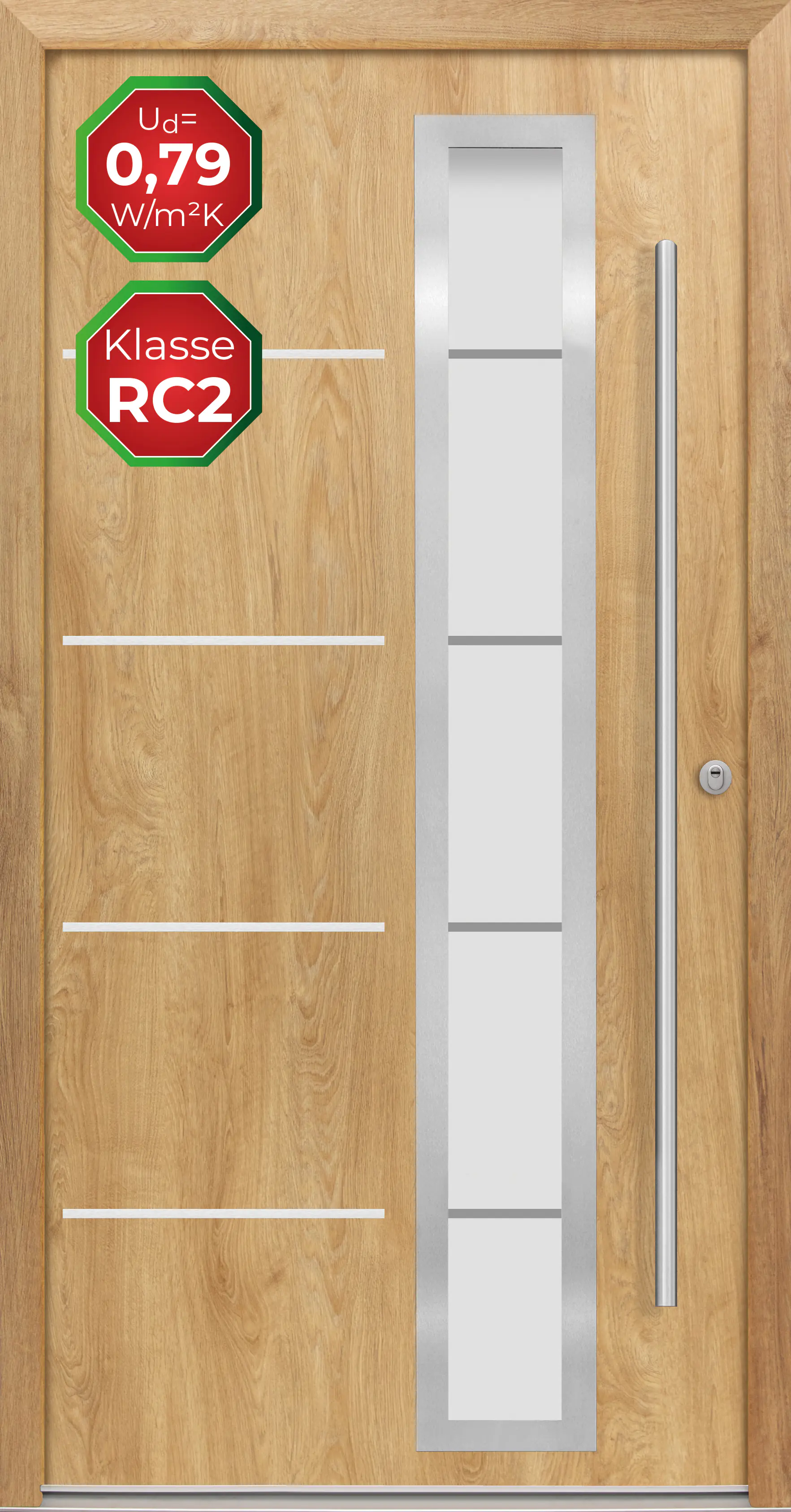 Splendoor Haustür Passivedoor Premium B06 RC2 Eiche Natur DIN Rechts 100 x 210 cm