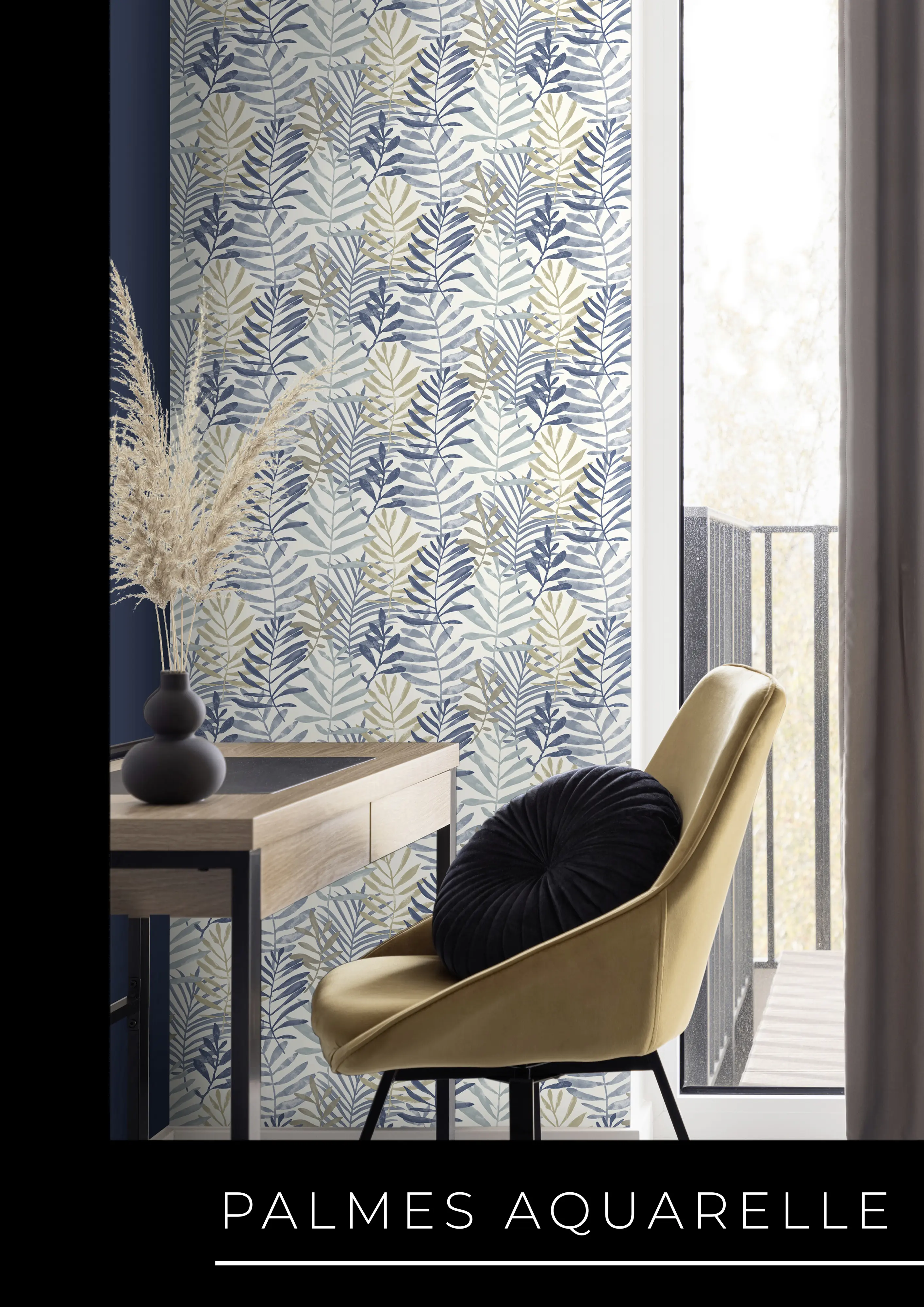 Rasch Vliestapete Tropische Blätter blau-beige 10,05 x 0,53 m