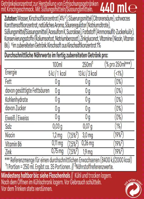 Sodastream Drink Mix Sirup Kirsche Zero 440 ml
