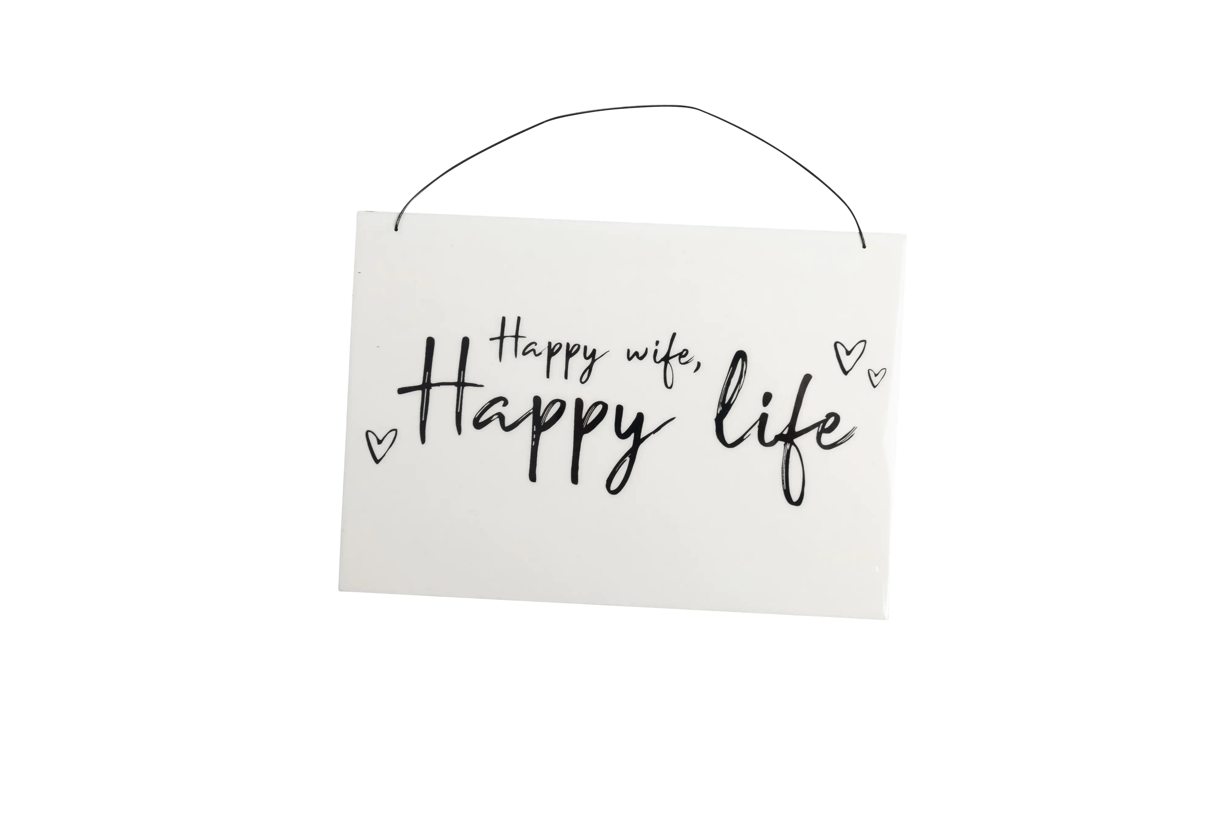 Freese Holz-Schild Happy Wife, Happy Life, weiß/schwarz, 23 x 16 cm