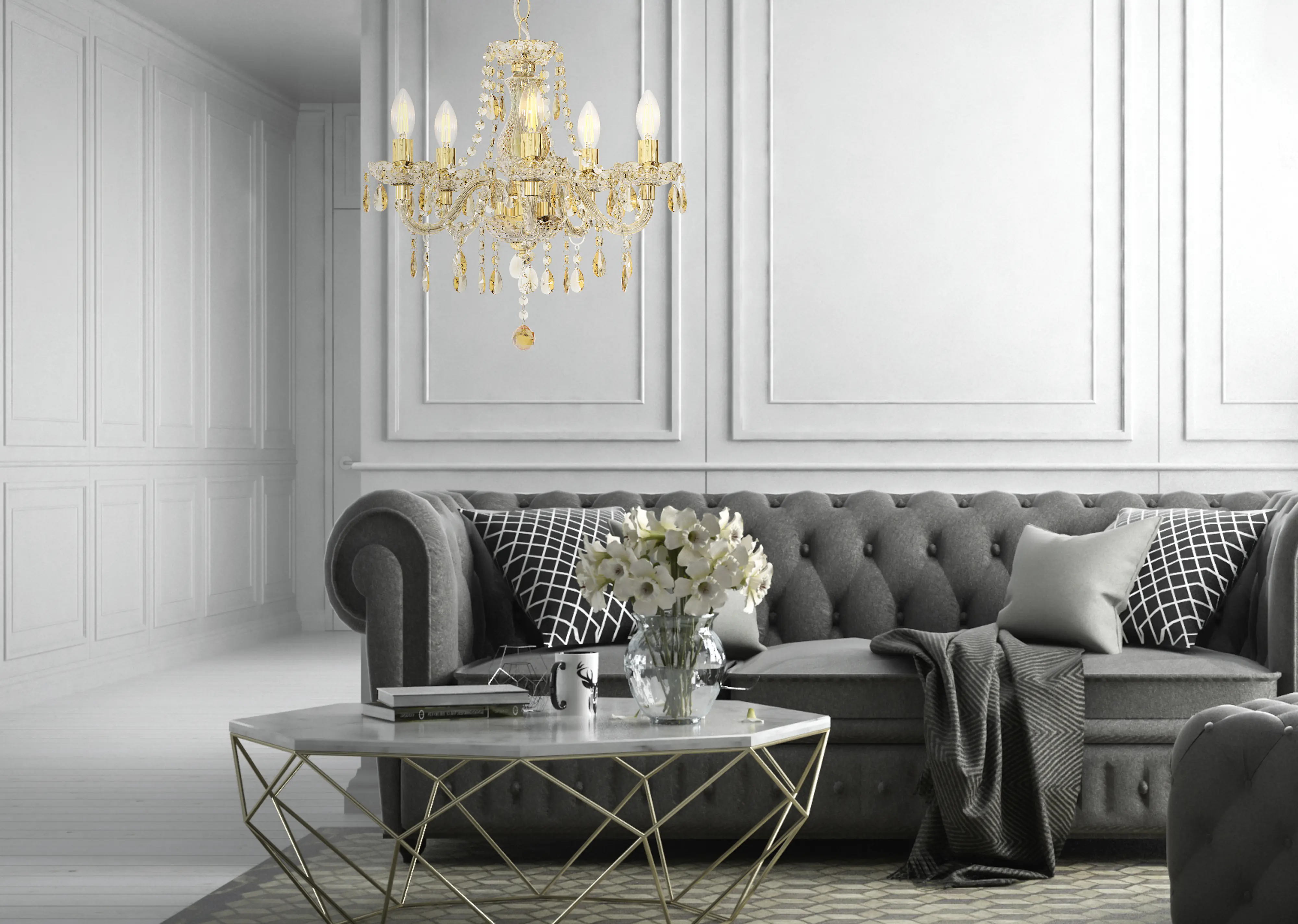 Globo Kronleuchter Marie Ø 48 x 150 cm goldfarben