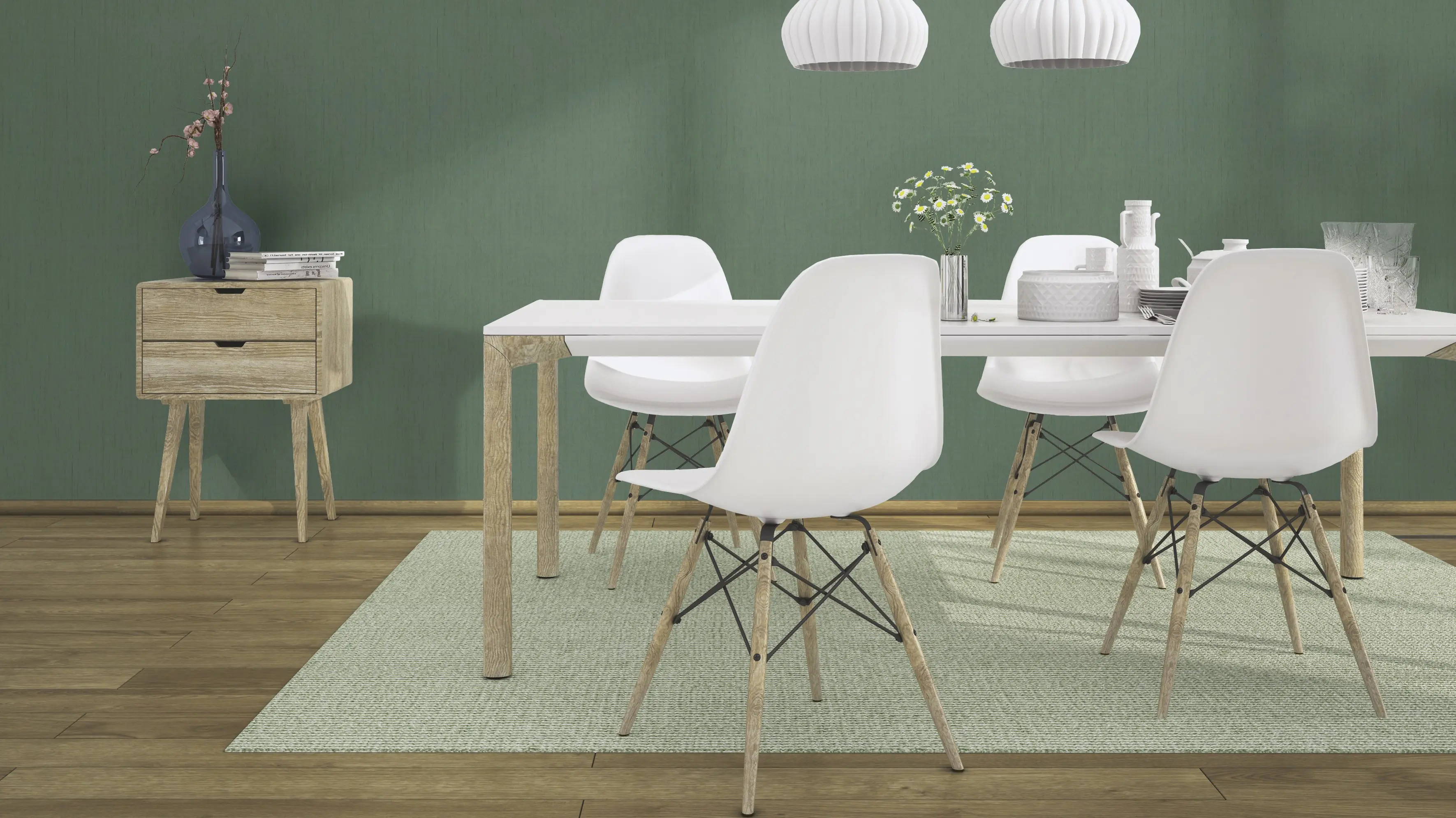 Rasch Vliestapete 746143 Grün-Moosgrün Uni 10,05 m x 0,53 m