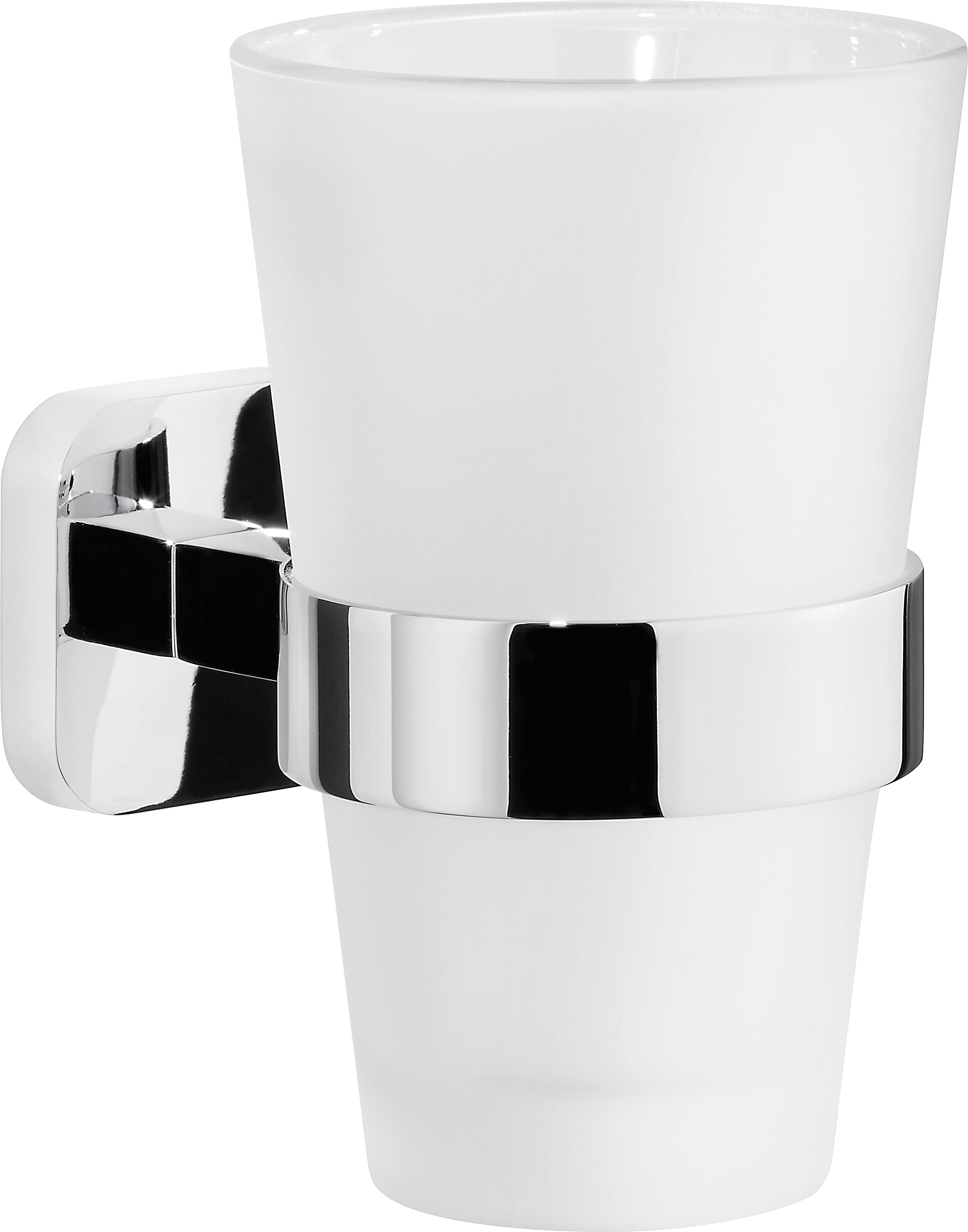 tesa Zahnputzbecher Elegaant Metall und Milchglas, chrom