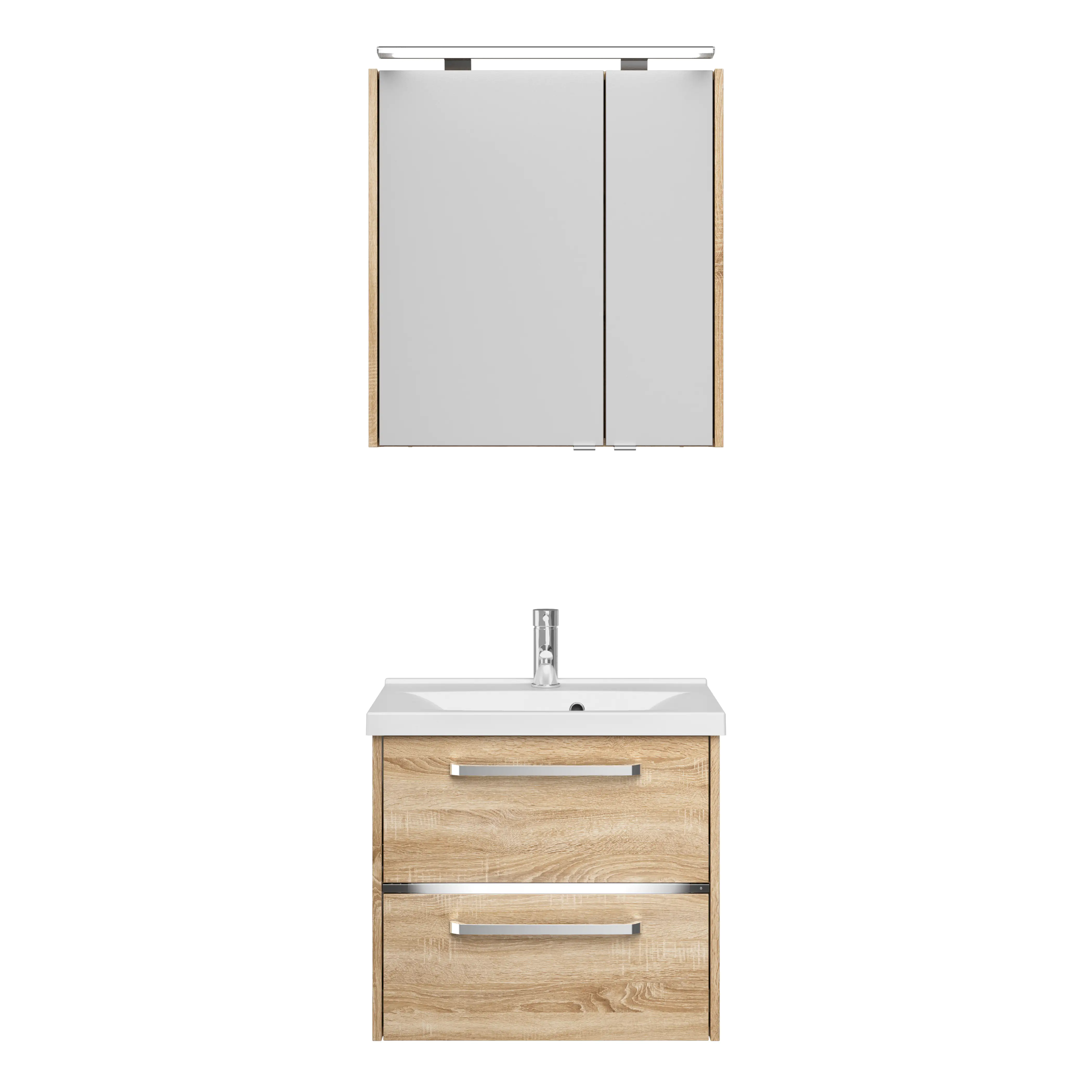 4017026170309_1 Primaster Badmöbelset Berlin eiche 65 cm LED-Leuchten, Mineralgusswaschtisch