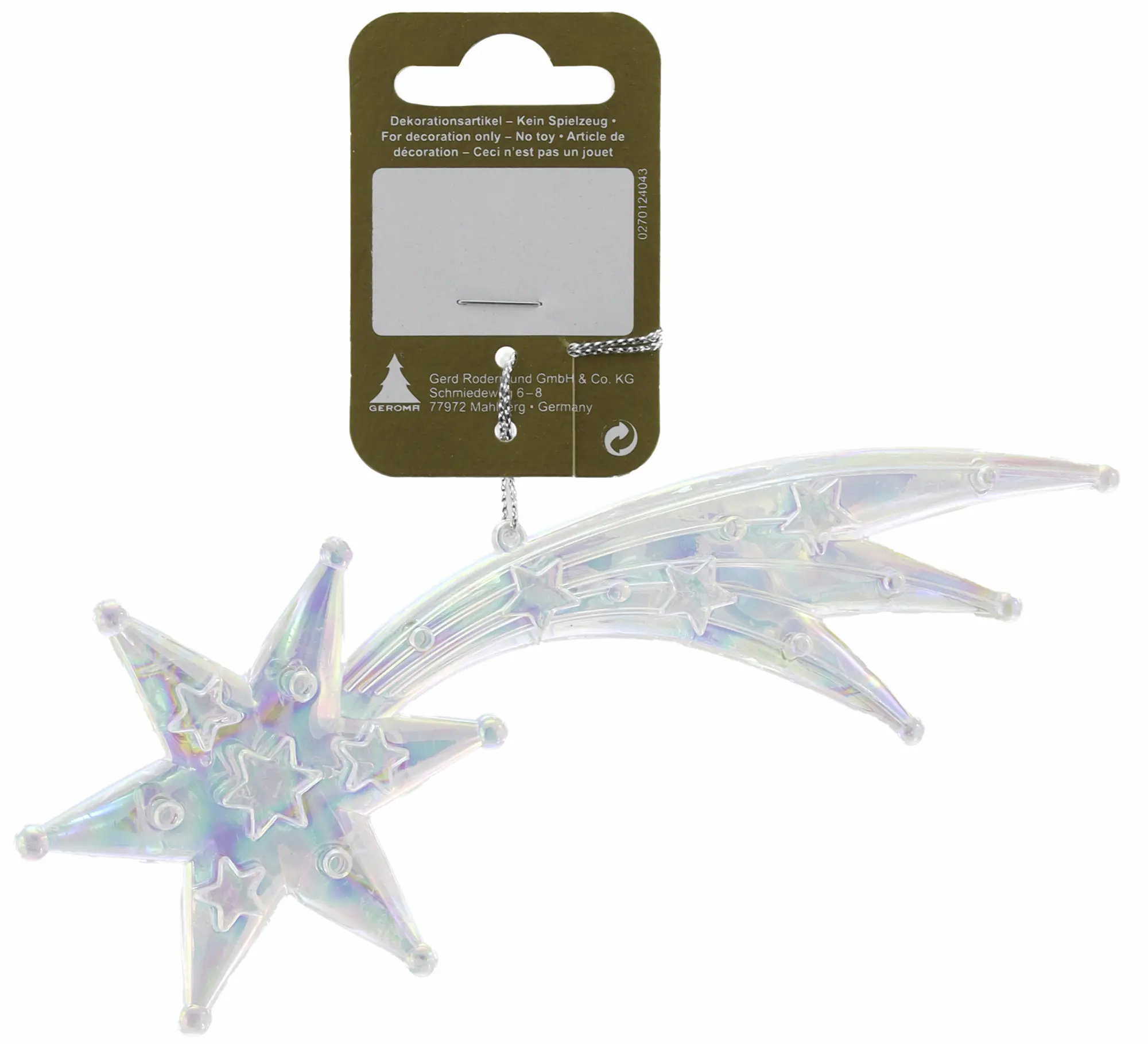 Weihnachtsanhänger Sternschnuppe aus Kunststoff Ø 17 cm perlmutt 1 Stück