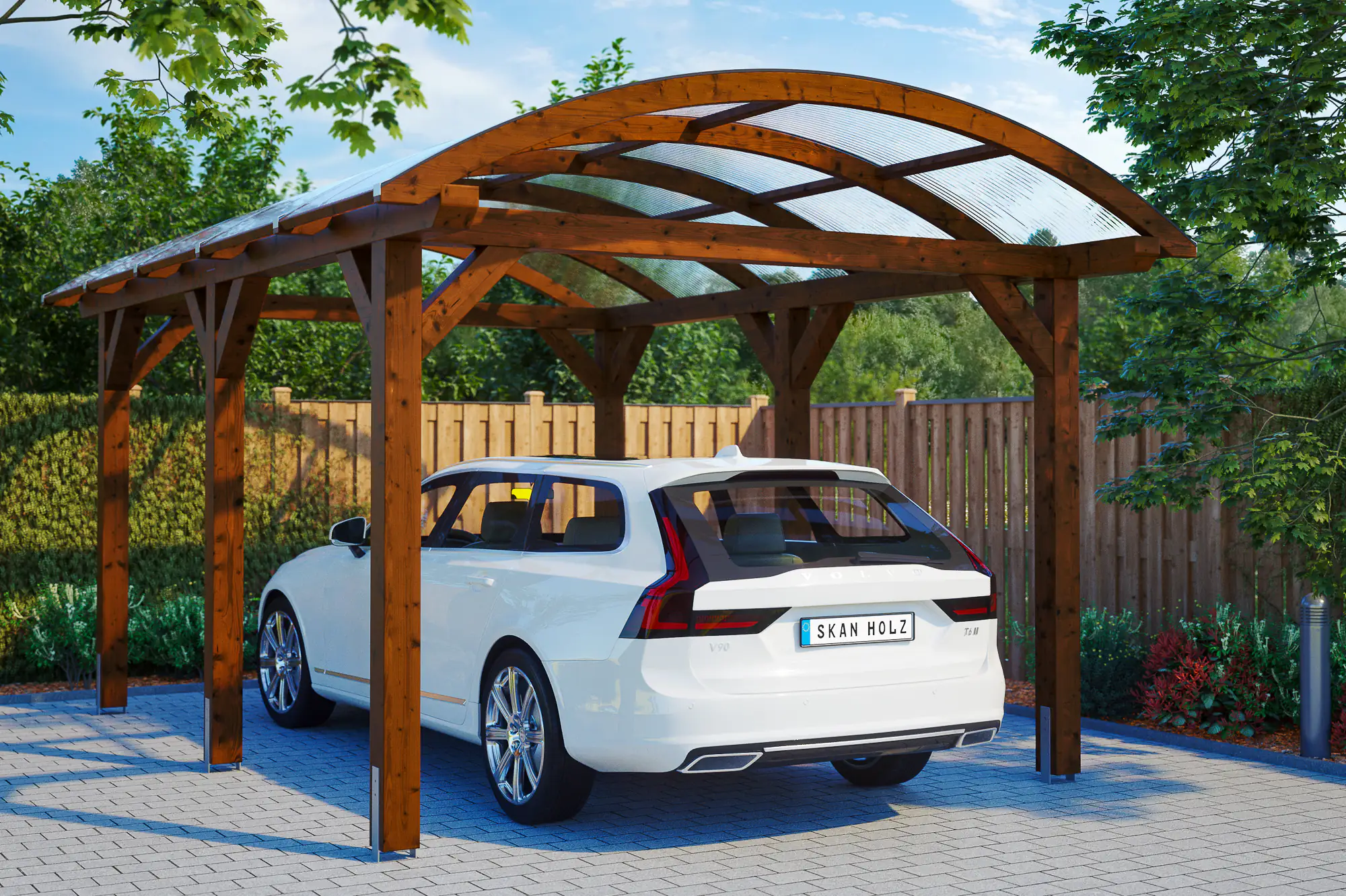 SKAN HOLZ Bogendach-Carport Franken 376 x 541 cm, lasiert in Nussbaum