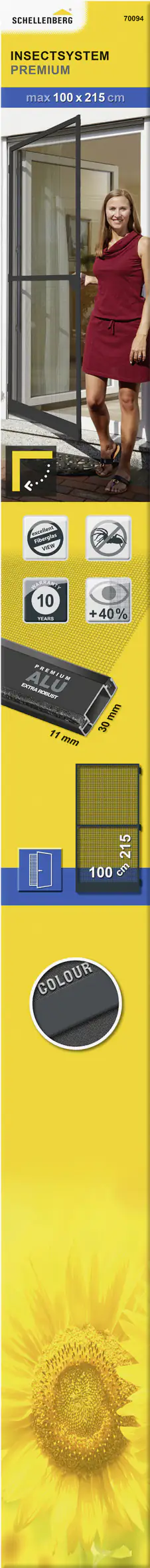 Schellenberg Fliegenschutz-Tür PREMIUM 100 x 215 cm anthrazit/anthrazit kürzbar