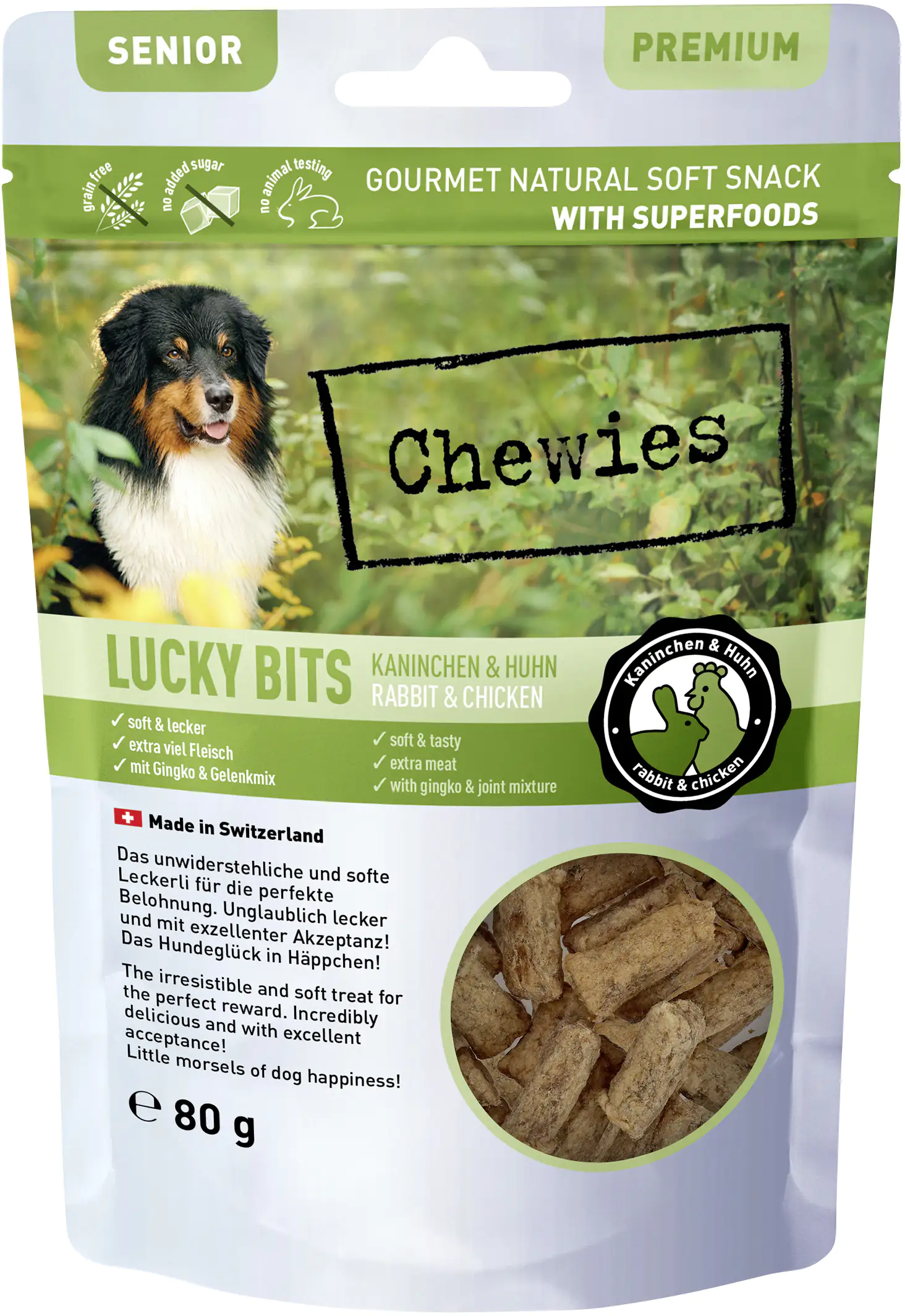Chewies Lucky Bits Kaninchen und Huhn Senior 80g Chewies Lucky Bits Kaninchen und Huhn Senior 80g